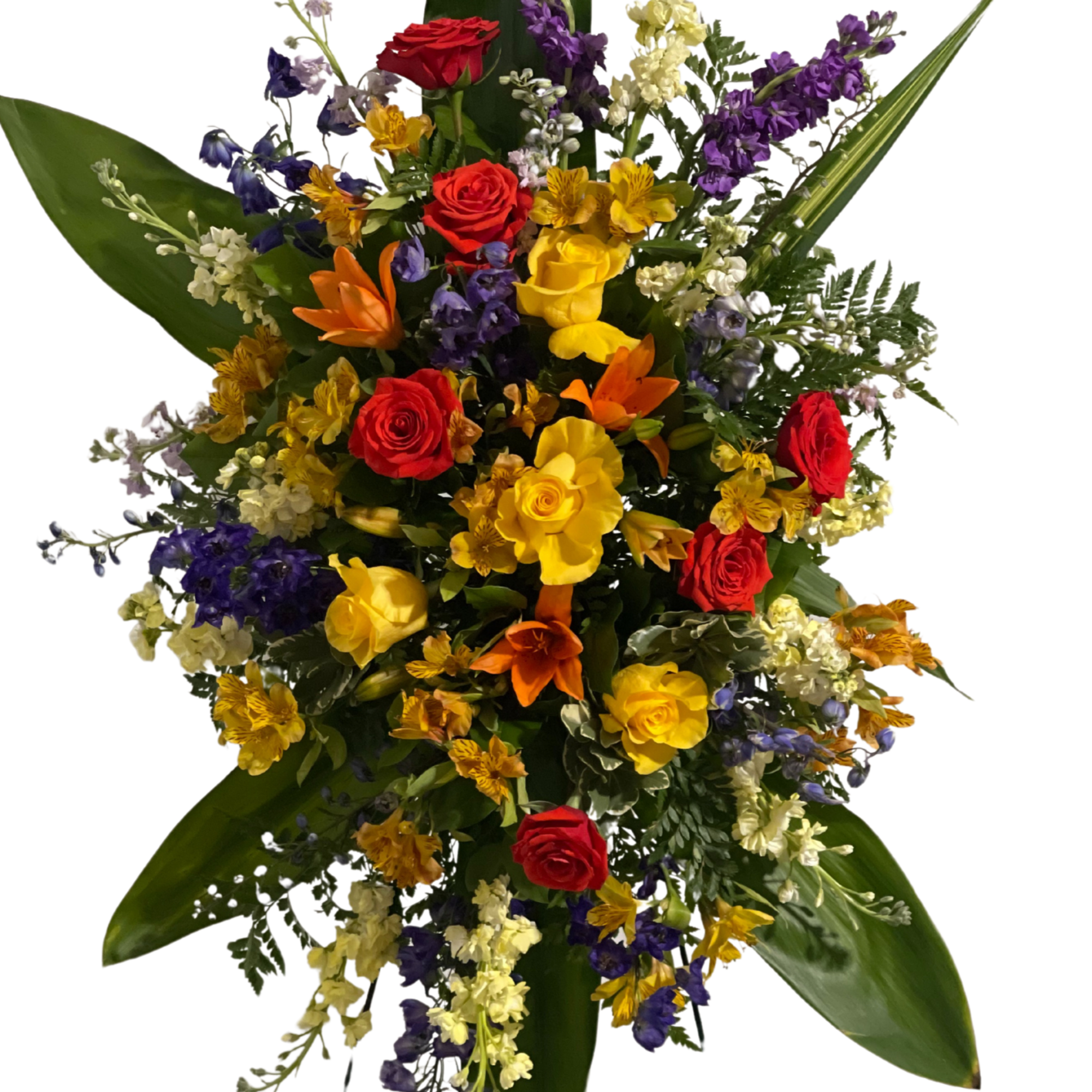 Our Colorful Kaleidoscope Tribute standing spray is a stunning and vibrant tribute
