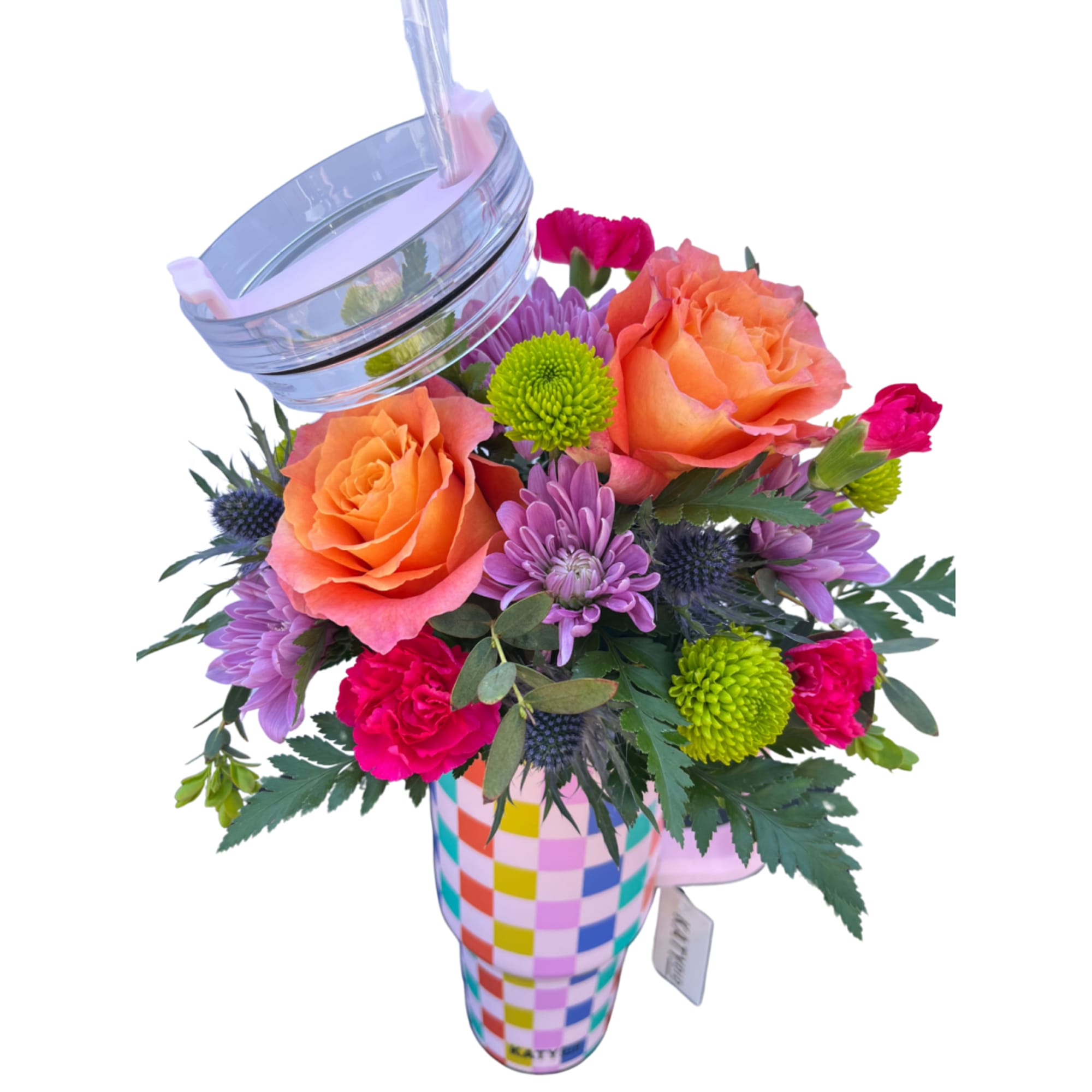Tumbler featuring color coordinating flowers including roses, carnations, cushions, and thistle. Flowers, photo 3 of 3