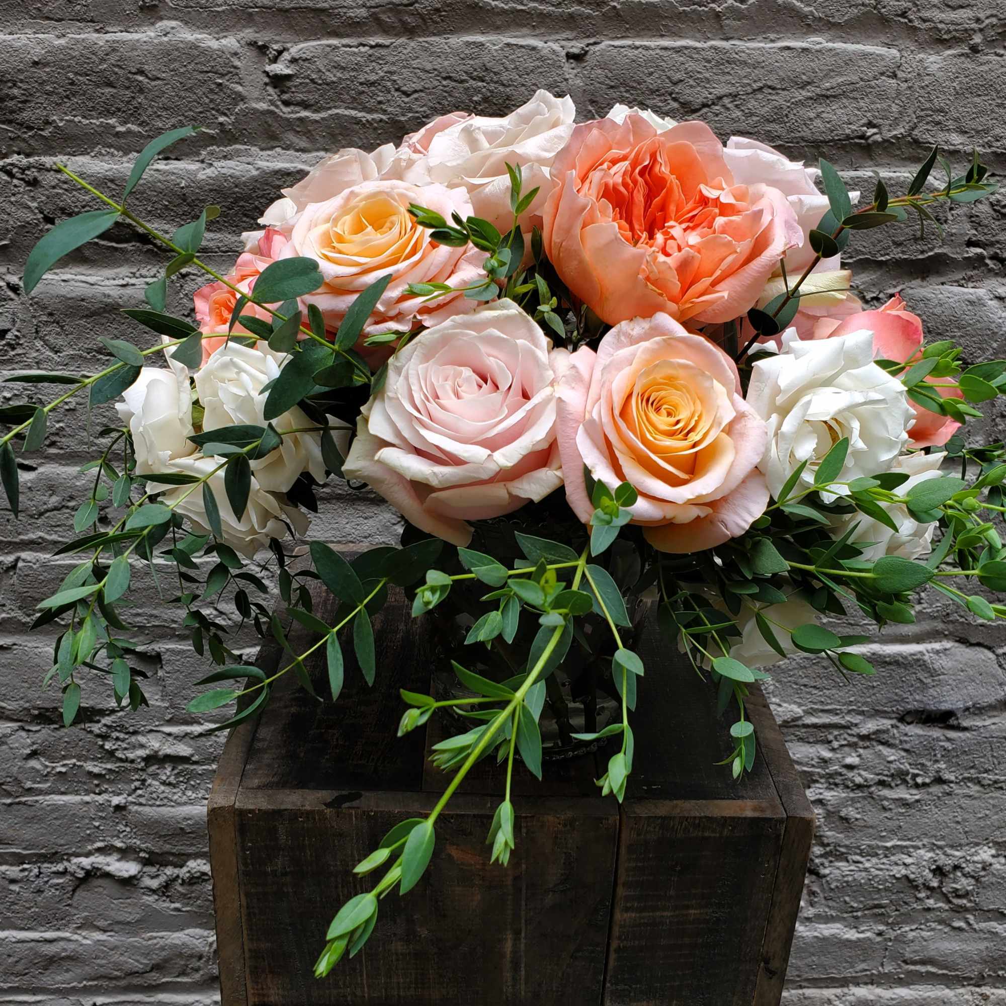Beautiful and fragrant roses in shades of cream, blush and soft peach