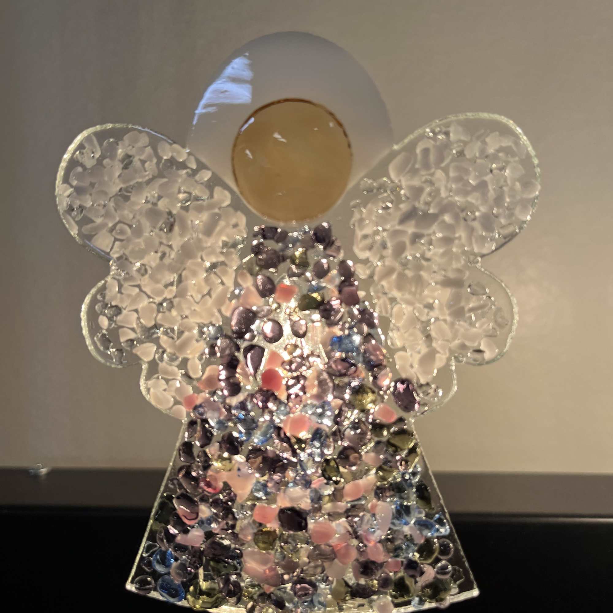 Decorative angel-shaped night light with multicolored stones