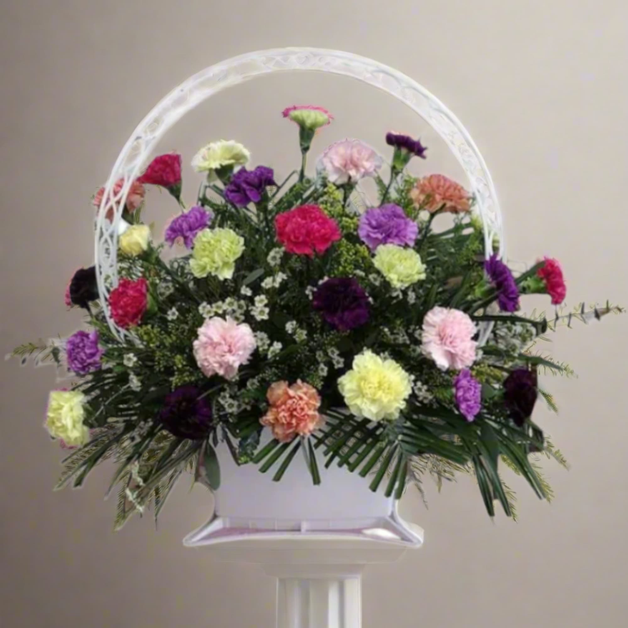 Celebrate the beauty of life with our Carnation Comfort funeral basket, a, photo 2 of 3