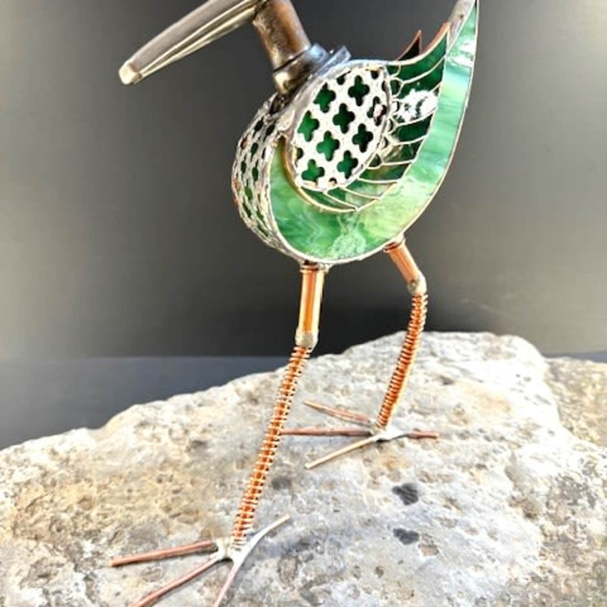 A whimsical mixed metal bird that reads like modern folk art. , photo 2 of 2