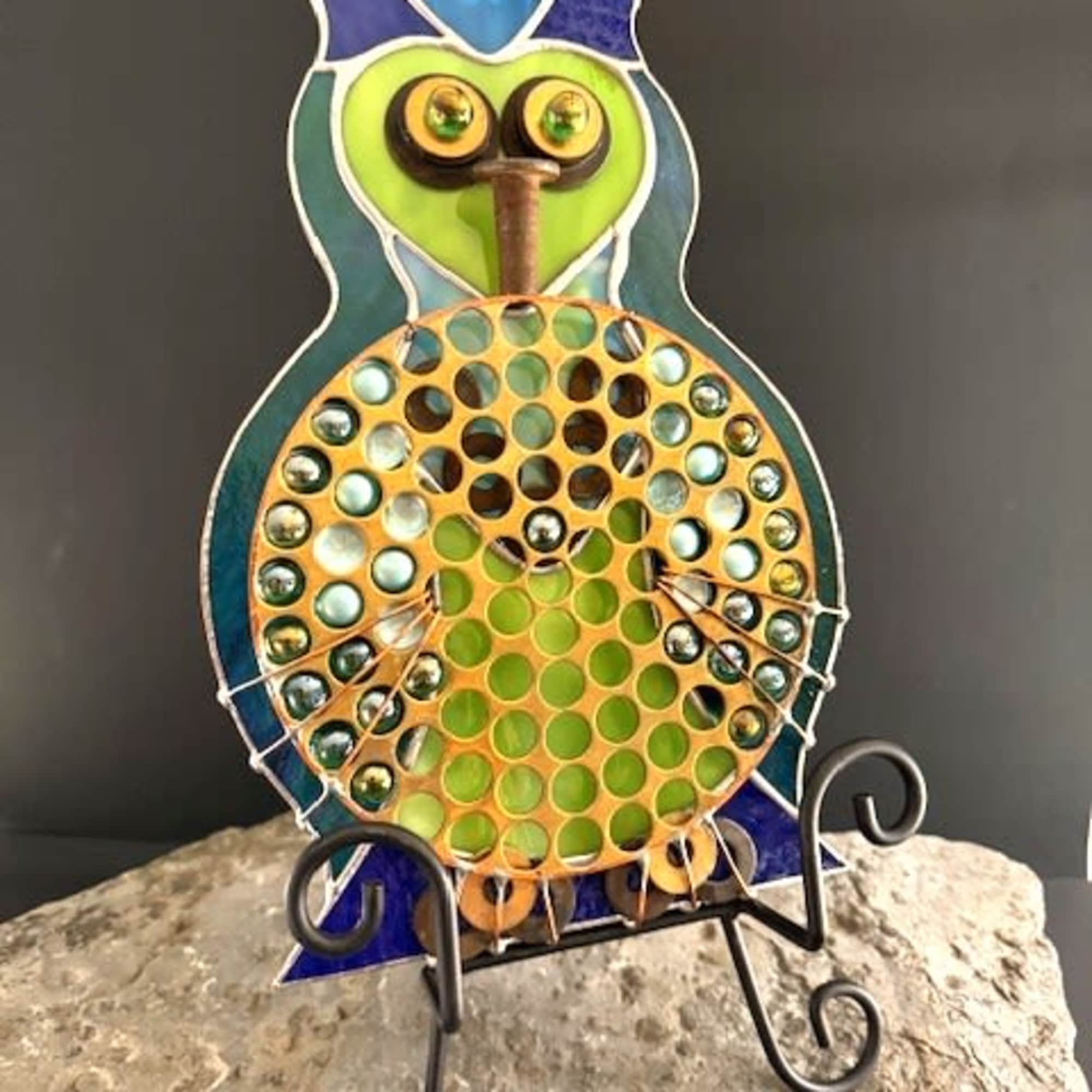  A playful metal and glass owl arrangement that doubles as a, photo 2 of 2