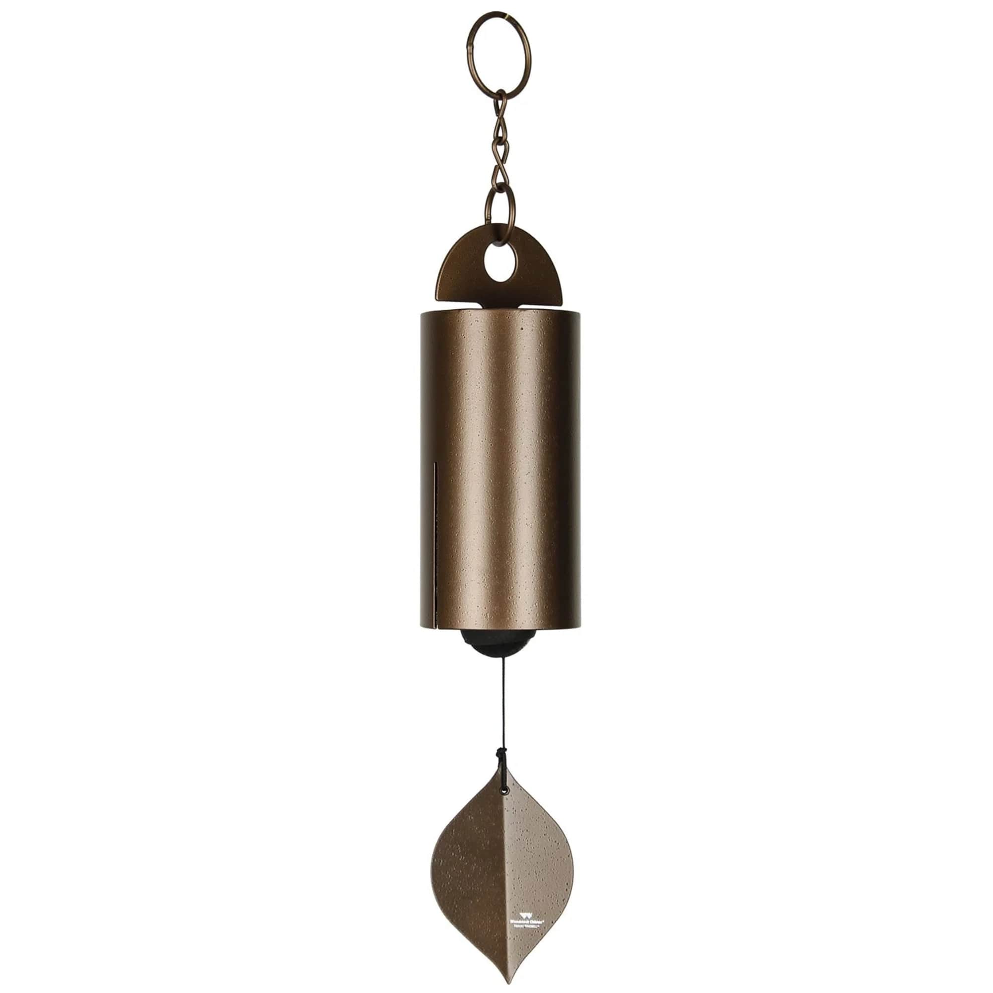 Bronze metal wind chime with a hanging leaf-shaped clapper