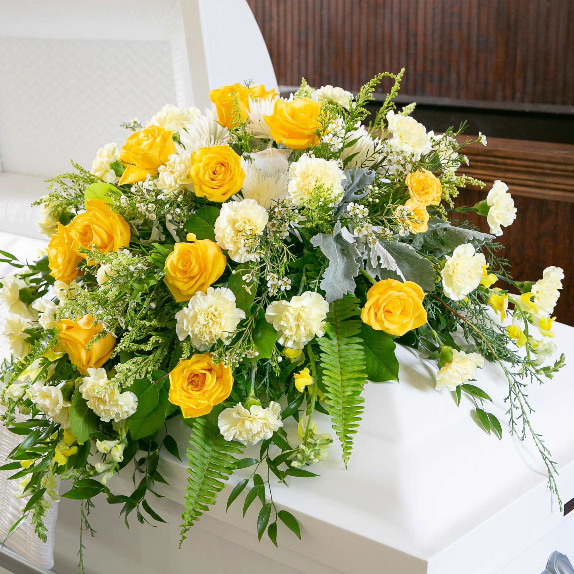 Yellow 14" Casket Saddle
Dimensions: 36"W x 22"H, photo 2 of 2