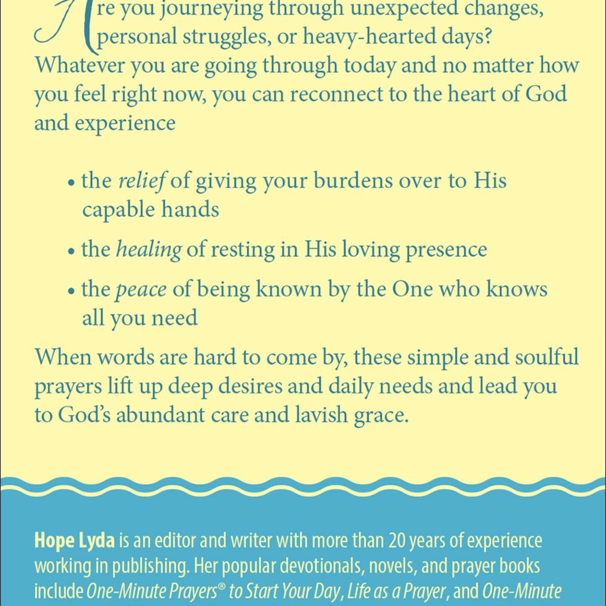 Book cover with teal and cream text about encouraging words and prayer