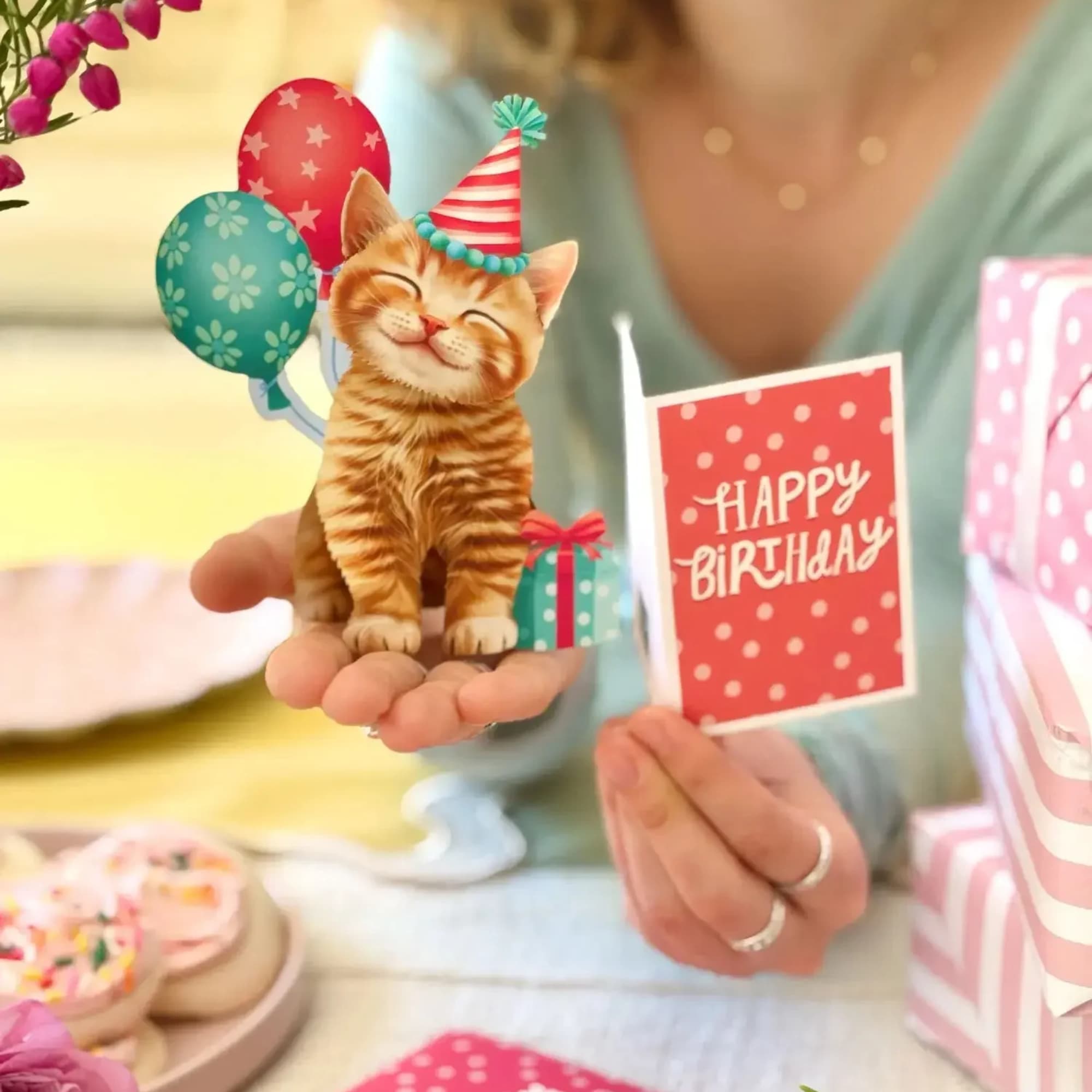 Meet our Mini Pop-Up Birthday Kitten &mdash; an irresistible pop-up birthday card, photo 2 of 3