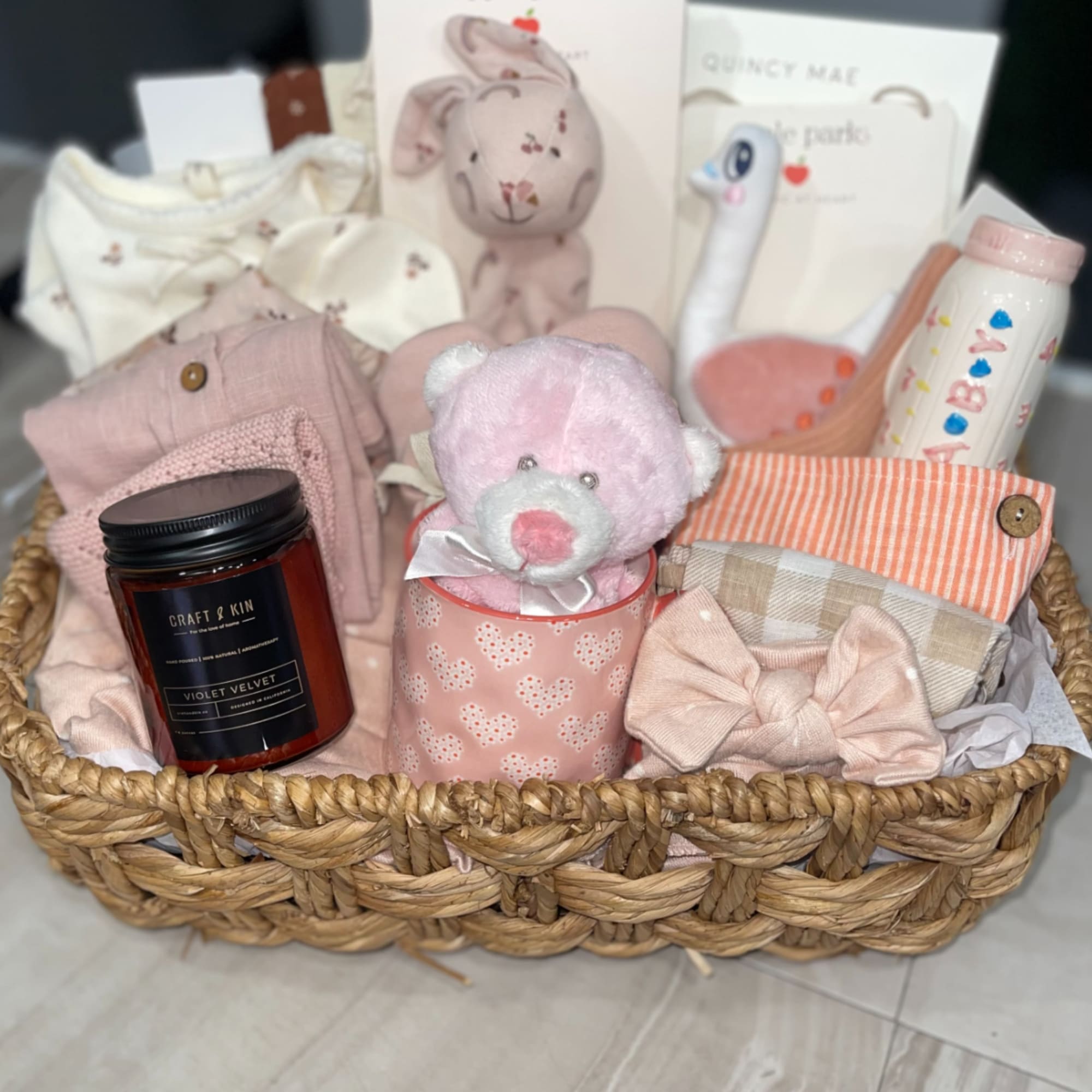 Soft pastels and cuddly textures make this Hello Baby Girl Basket the, photo 2 of 4