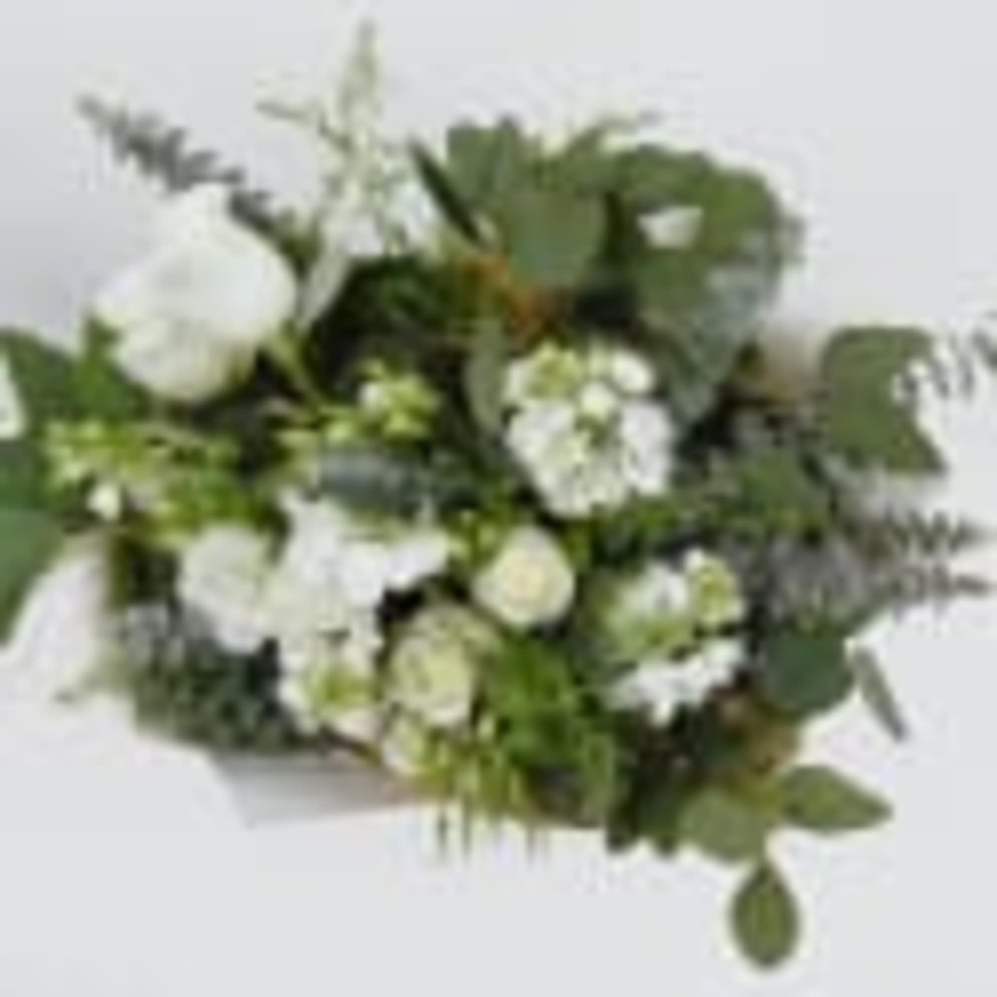 White and green floral bouquet with mixed blooms