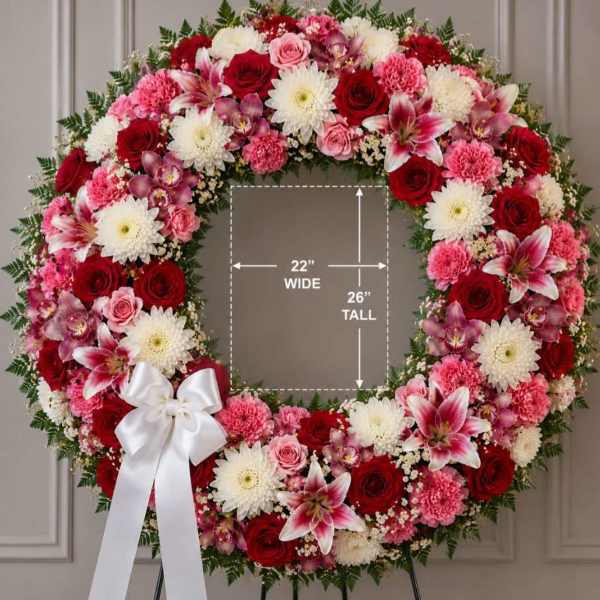 A large/XL heart-shaped sympathy wreath that reads like a loving tribute-densely packed