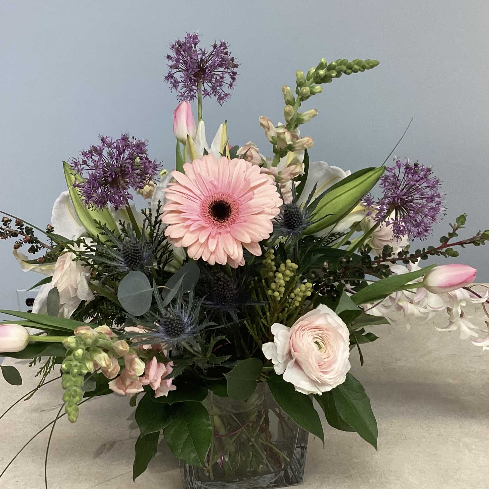 A show-stopping mix of soft pinks, crisp whites, and lifting purples, this, photo 2 of 2