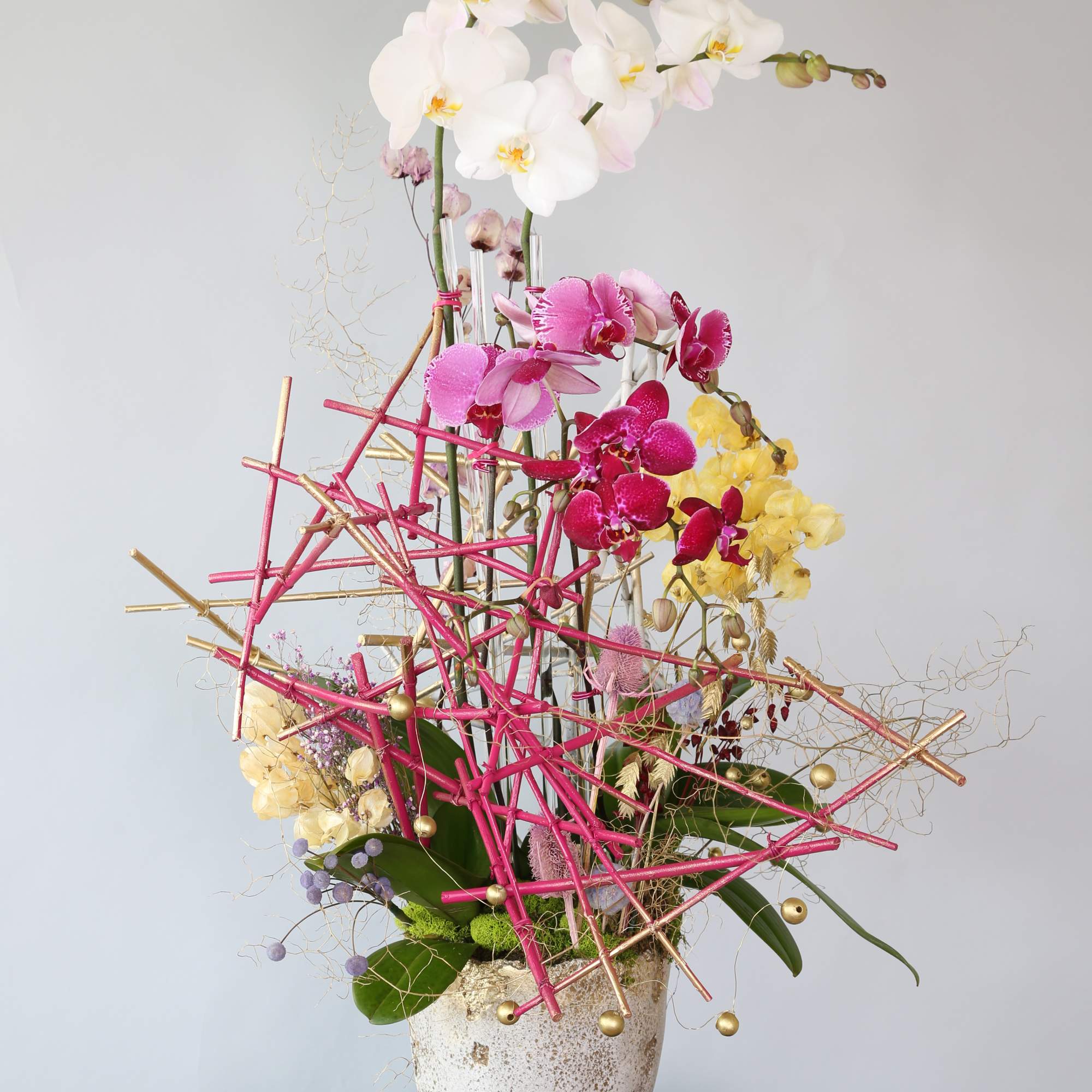 This limited mother's day artful Orchid arrangement featuring large white Phalaenopsis orchids, photo 2 of 4