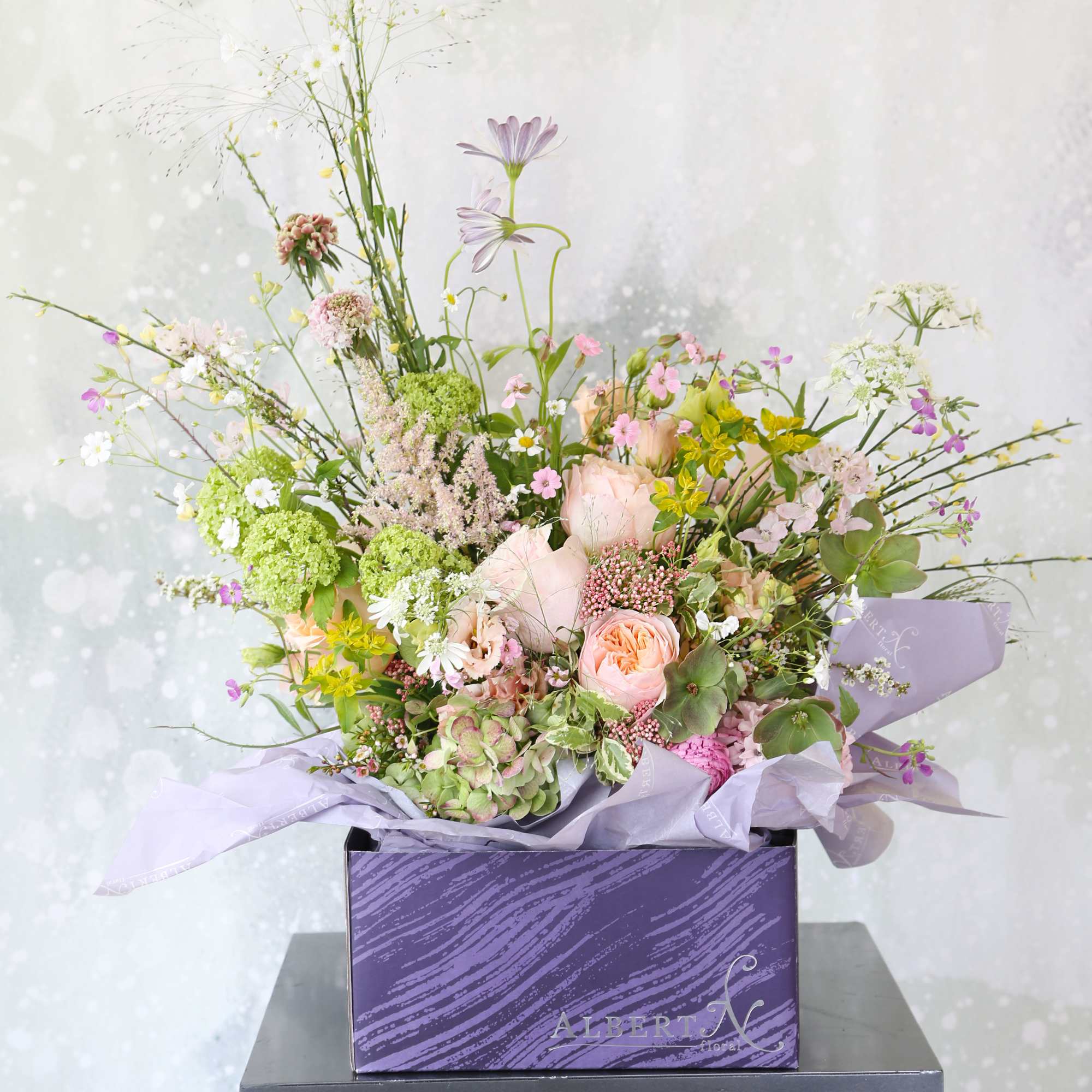 This arrangement creates with fragrant garden rose, Hyacinth, hydrangea, hellebore and seasonal, photo 2 of 4