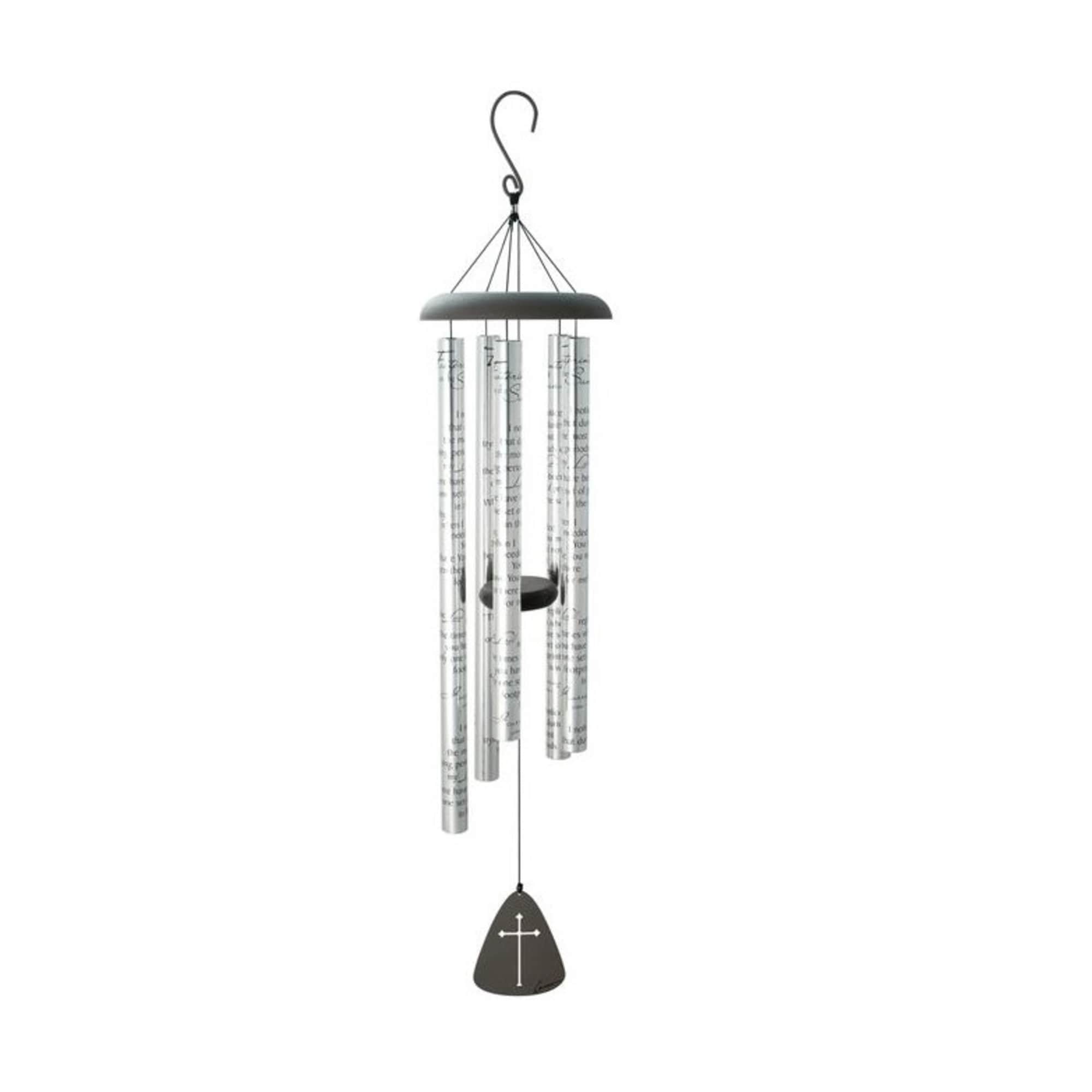 Hanging metal wind chime with a cross pendant