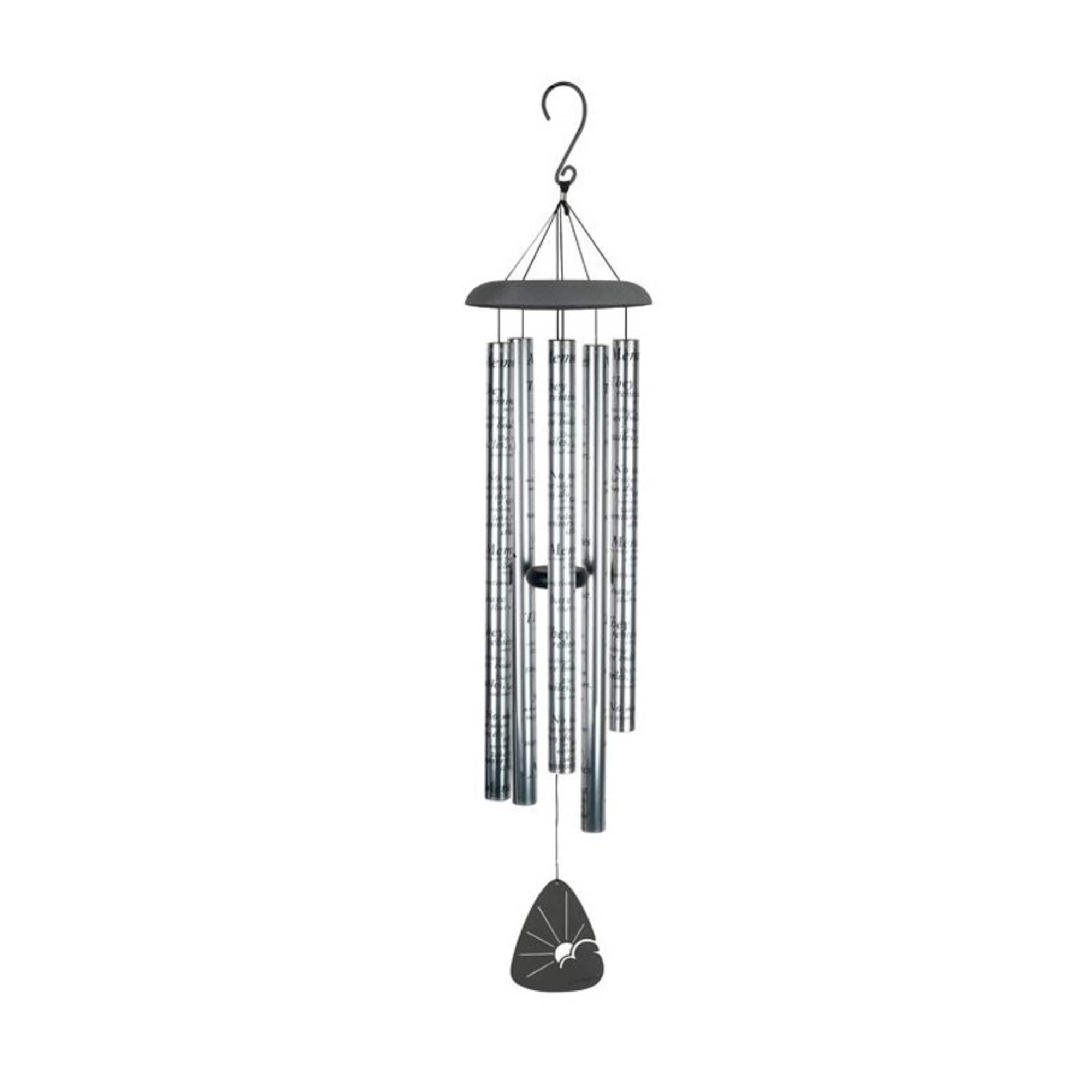 Metal wind chime with hanging tubes and a small clapper