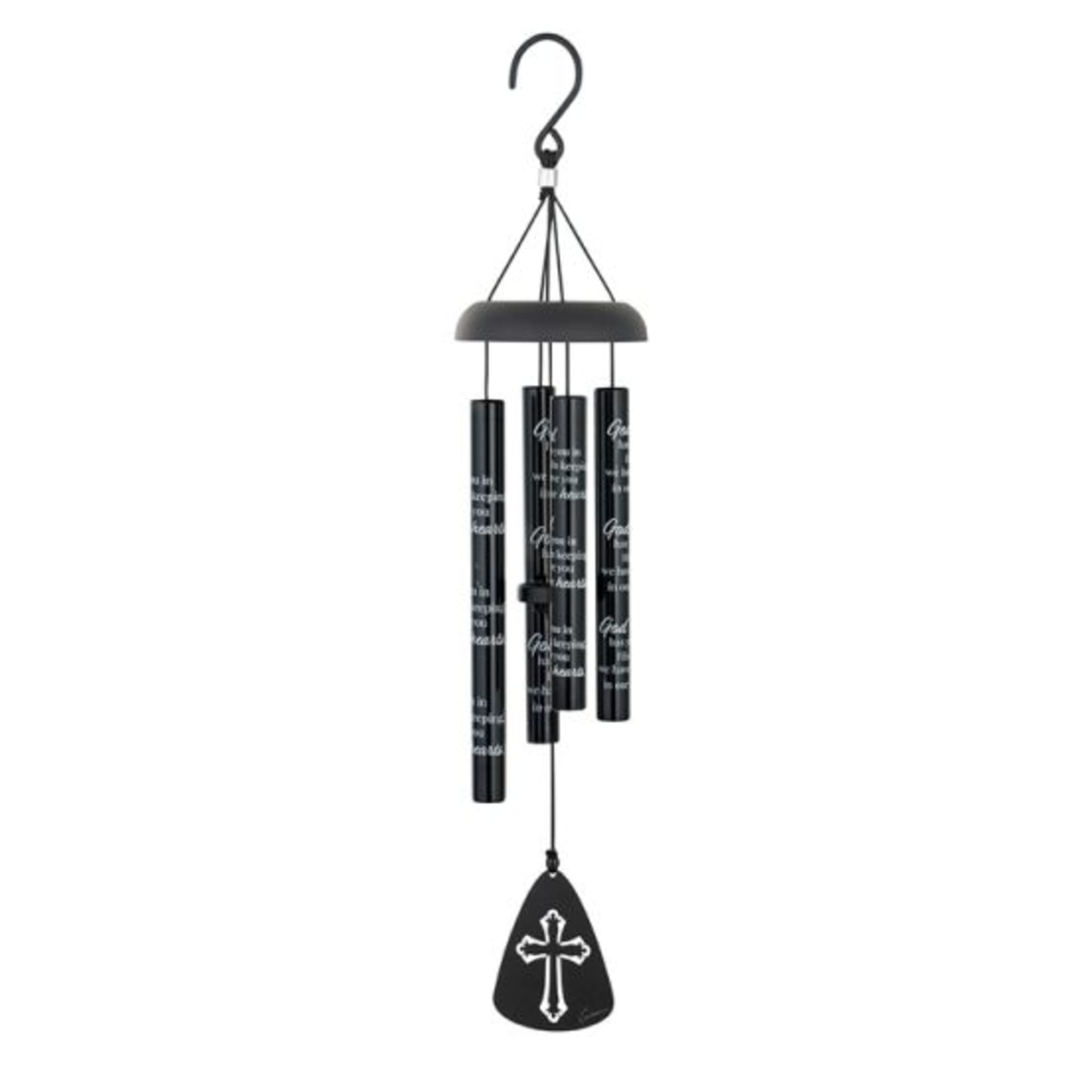 Black hanging wind chime with a cross pendant