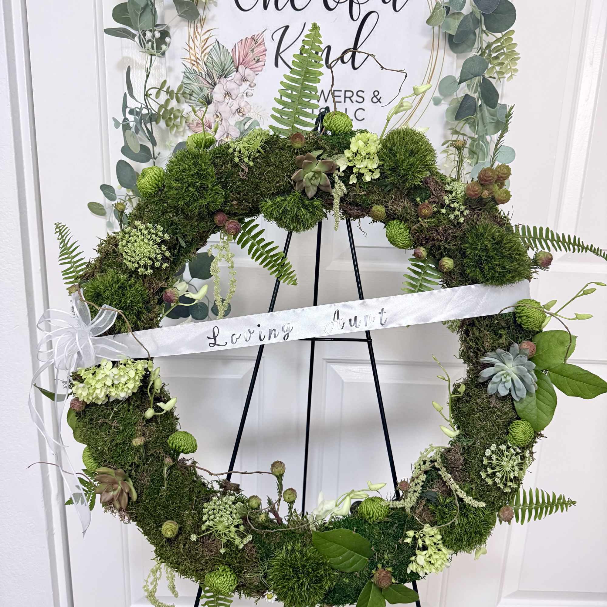 An 18" crown combination of greens, mosses, leather., photo 2 of 3