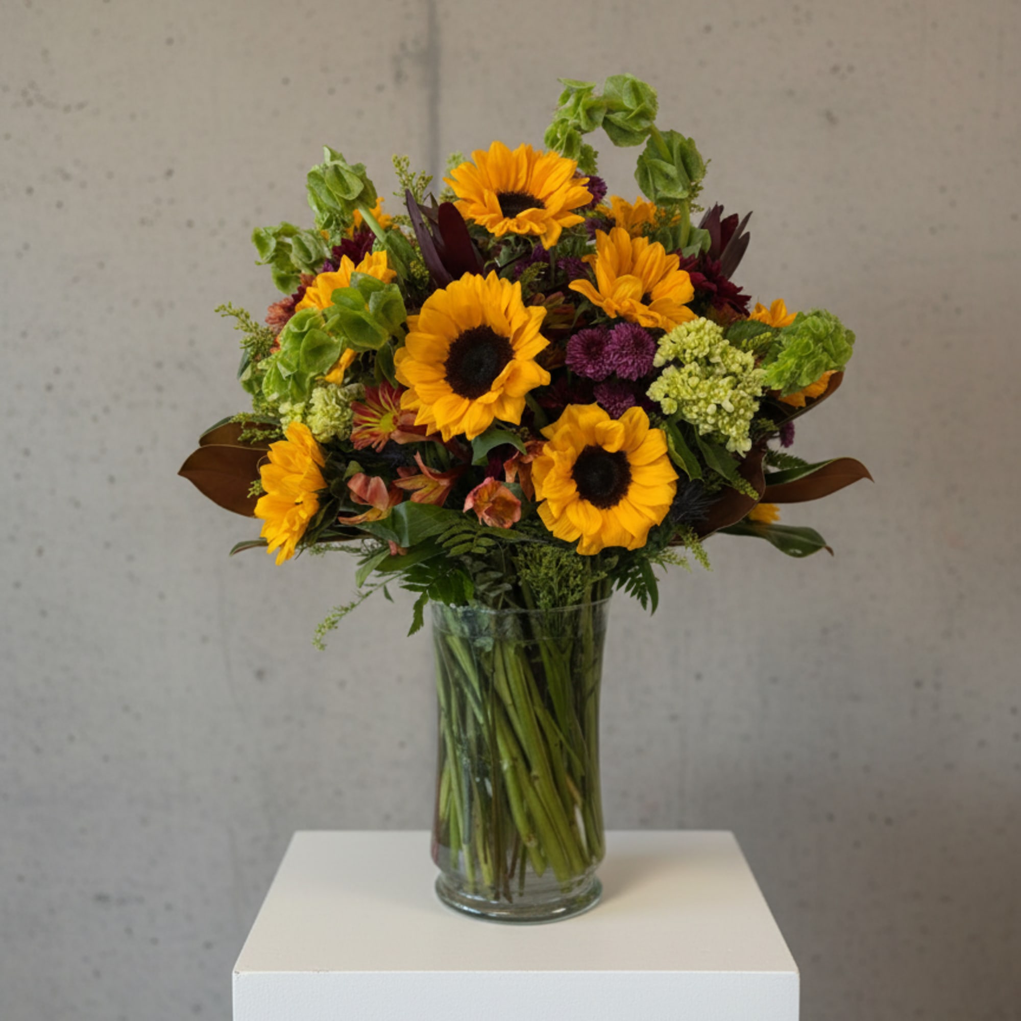 Sunflower bouquet in a clear glass vase