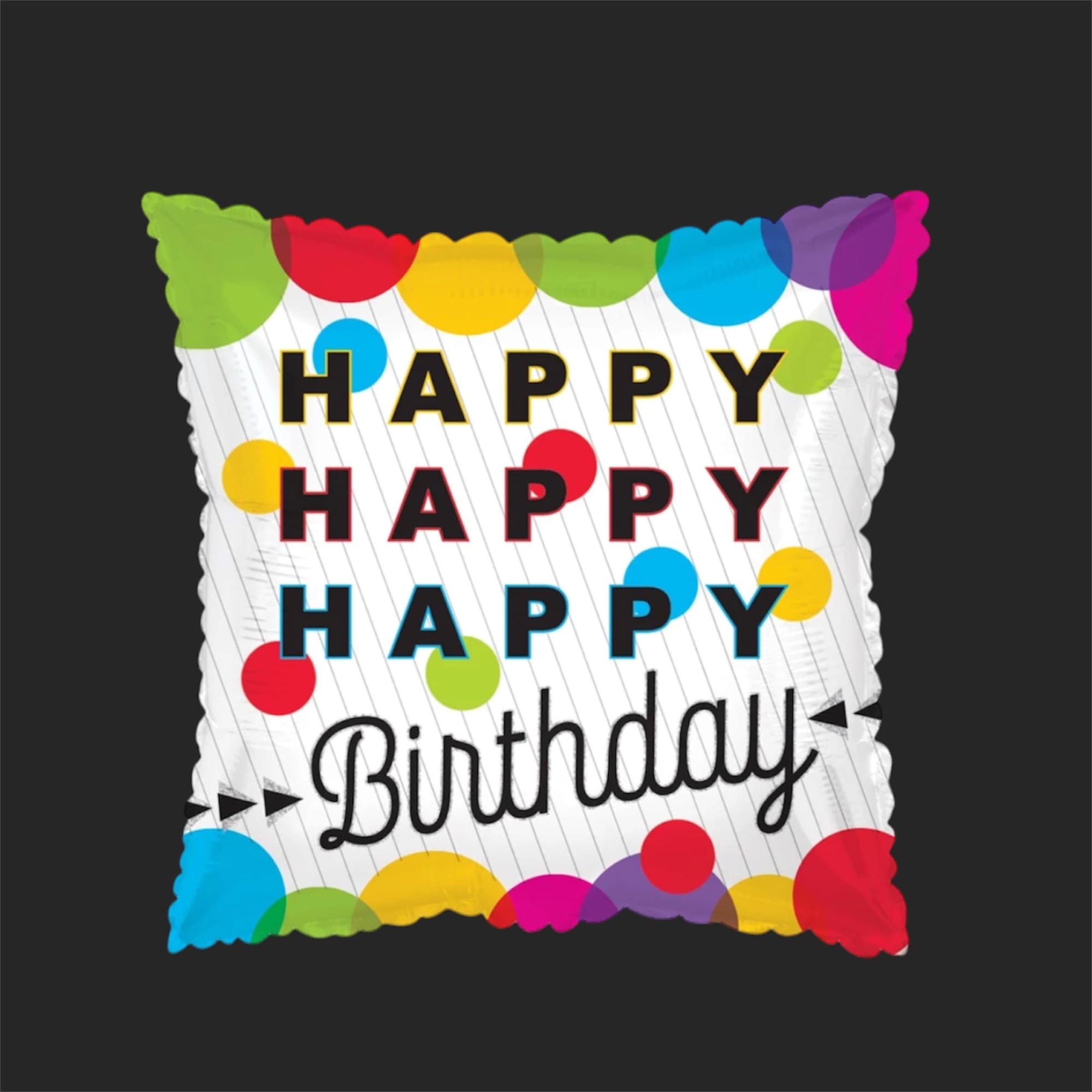 Birthday balloon with colorful polka dots and "Happy Birthday" text