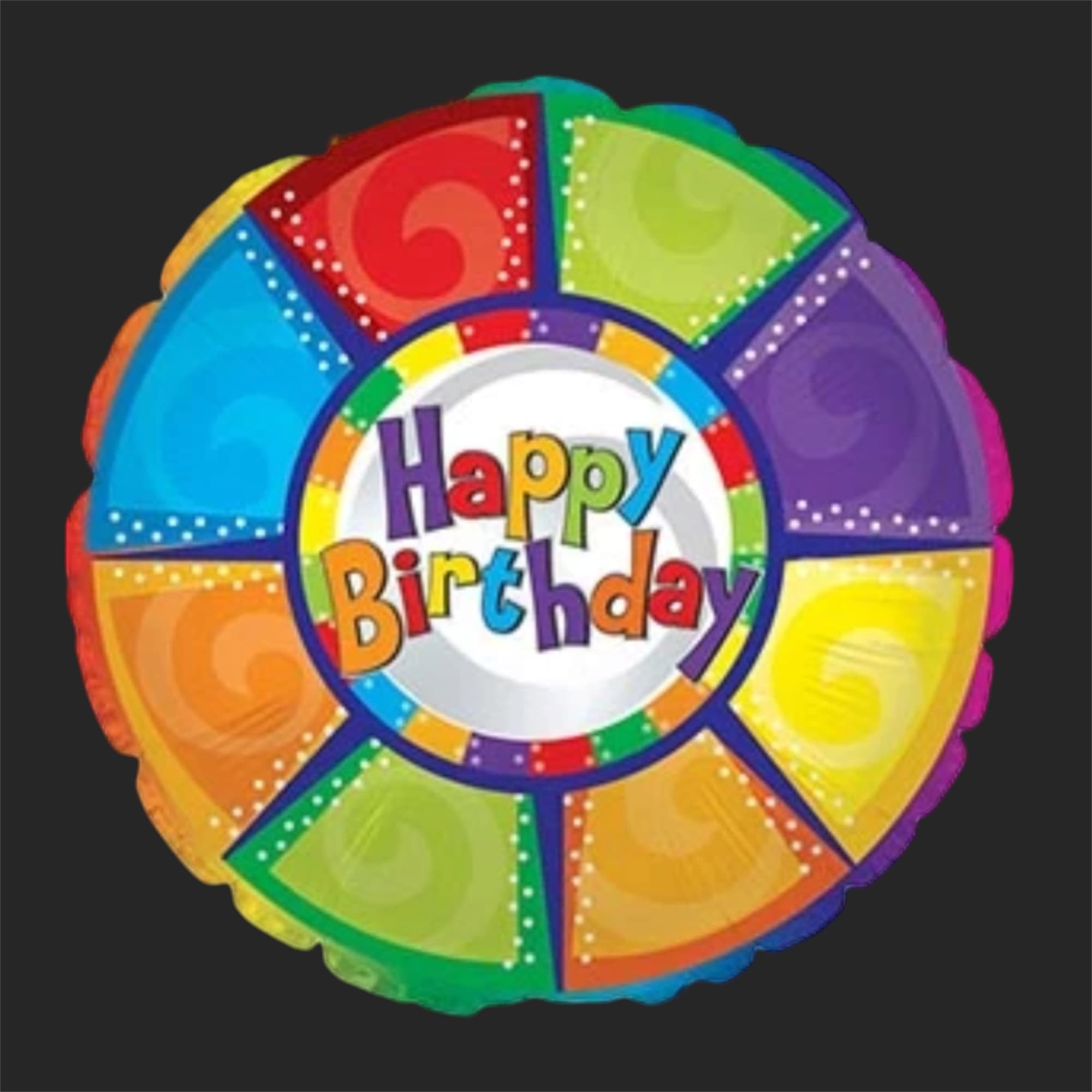 Round multicolor birthday balloon with "Happy Birthday" text