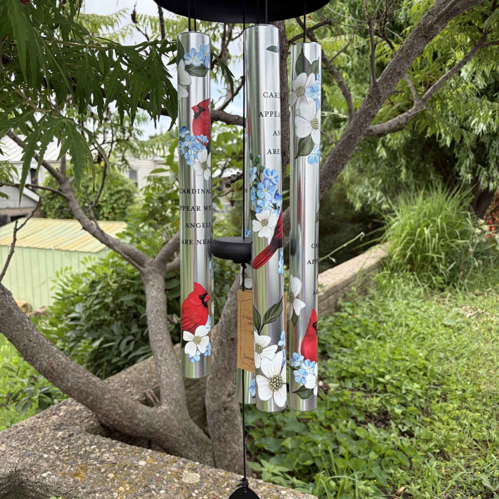 This beautiful aluminum wind chime features tubes printed with cardinals, a colorful, photo 3 of 3