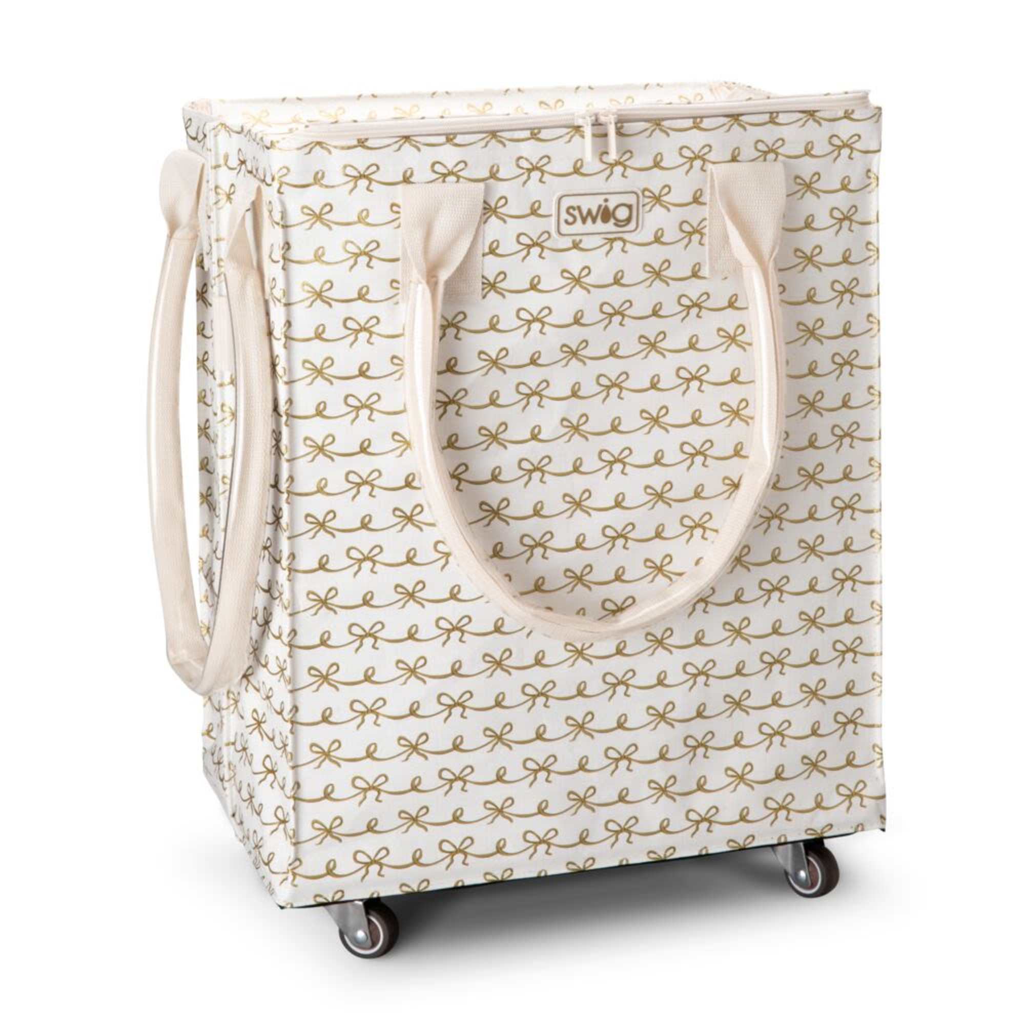 Patterned insulated rolling cooler bag with handles and wheels