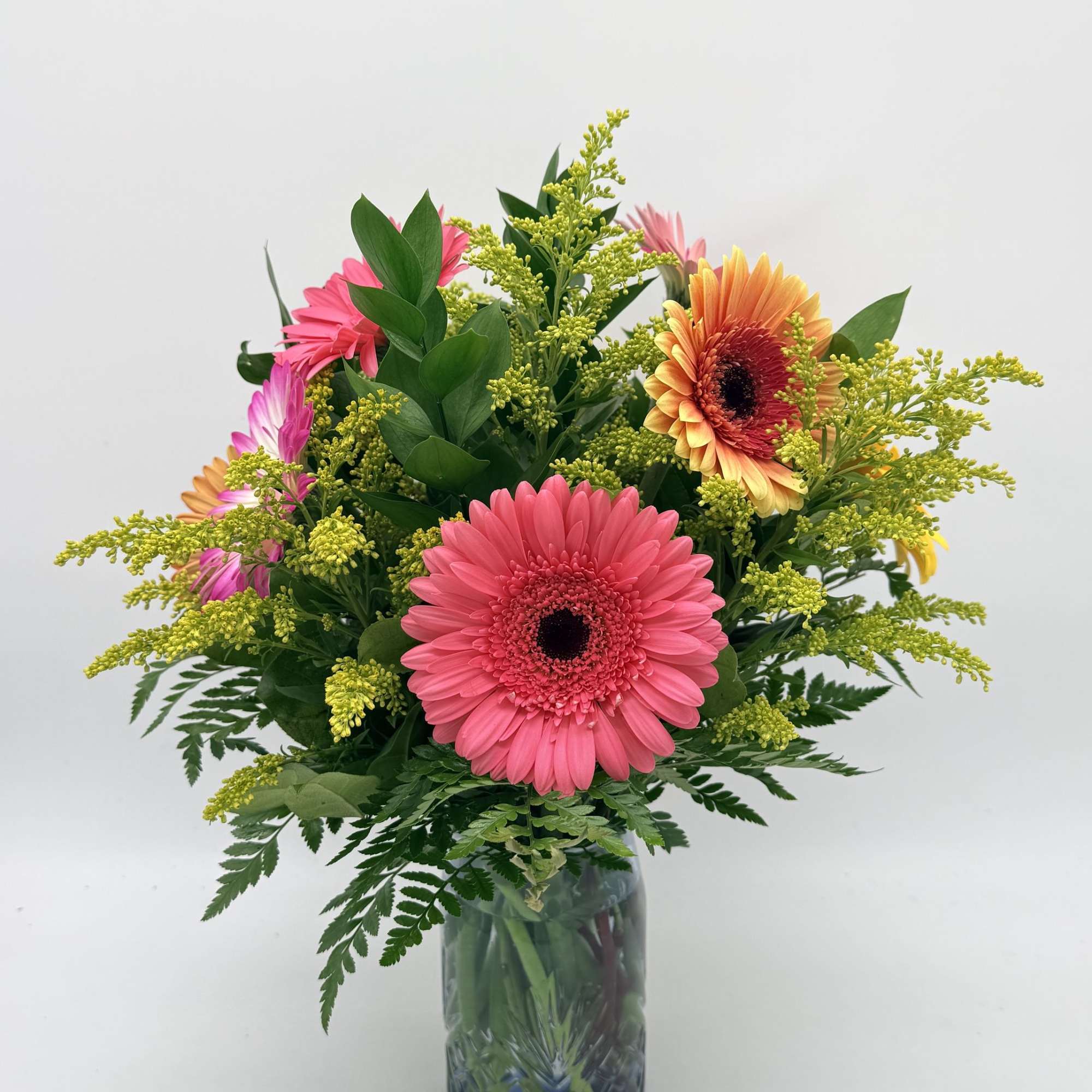 A joyful bouquet featuring vibrant gerbera daisies accented with snapdragons and greenery., photo 2 of 2