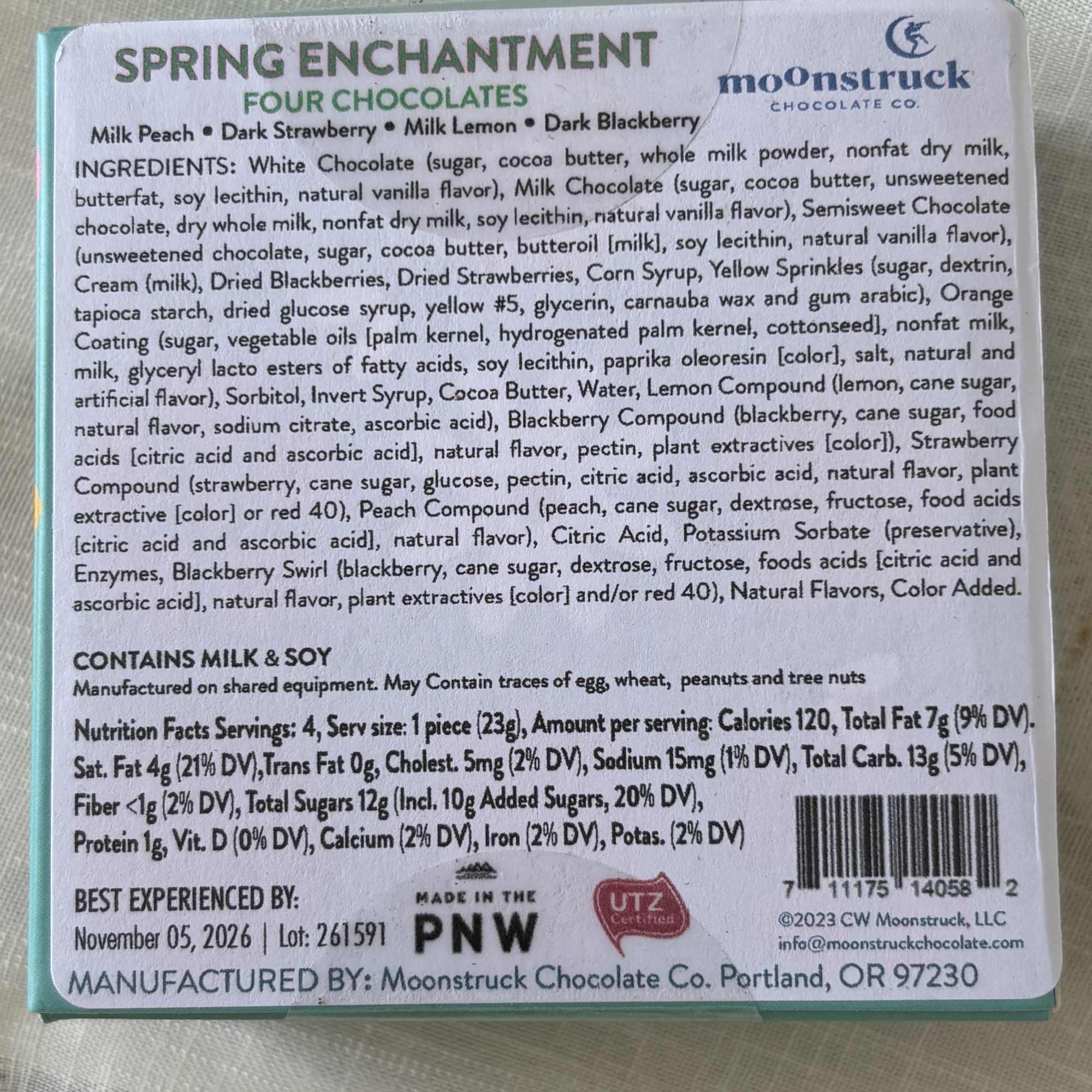 Box of assorted chocolates with spring-themed flavors