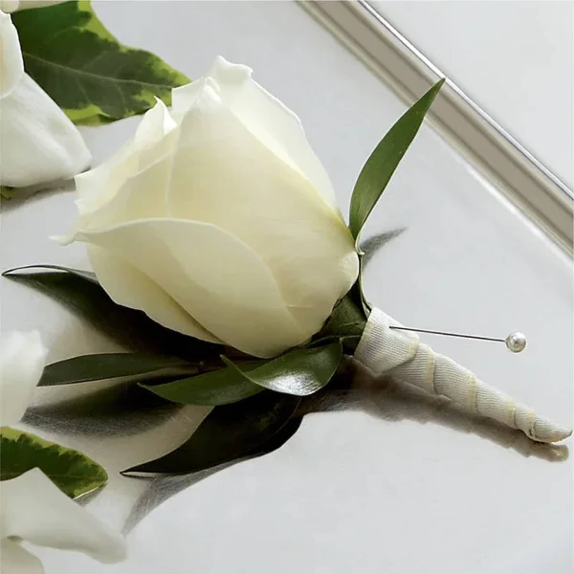 Elevate your special occasions with our exquisite Traditional White Rose Wrist Corsage, photo 2 of 2