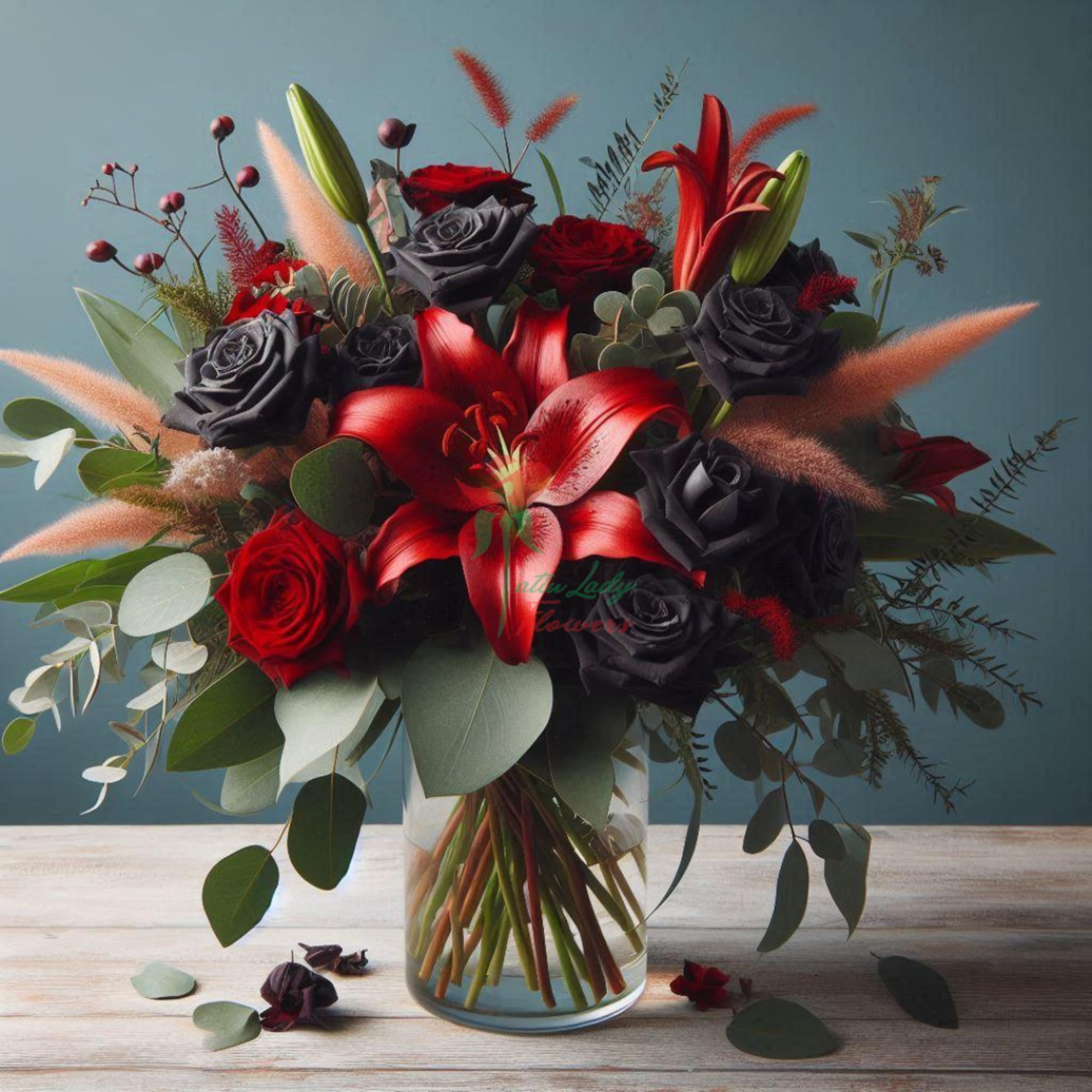 Defy the ordinary with our striking Rebel Romance floral arrangement. This bold