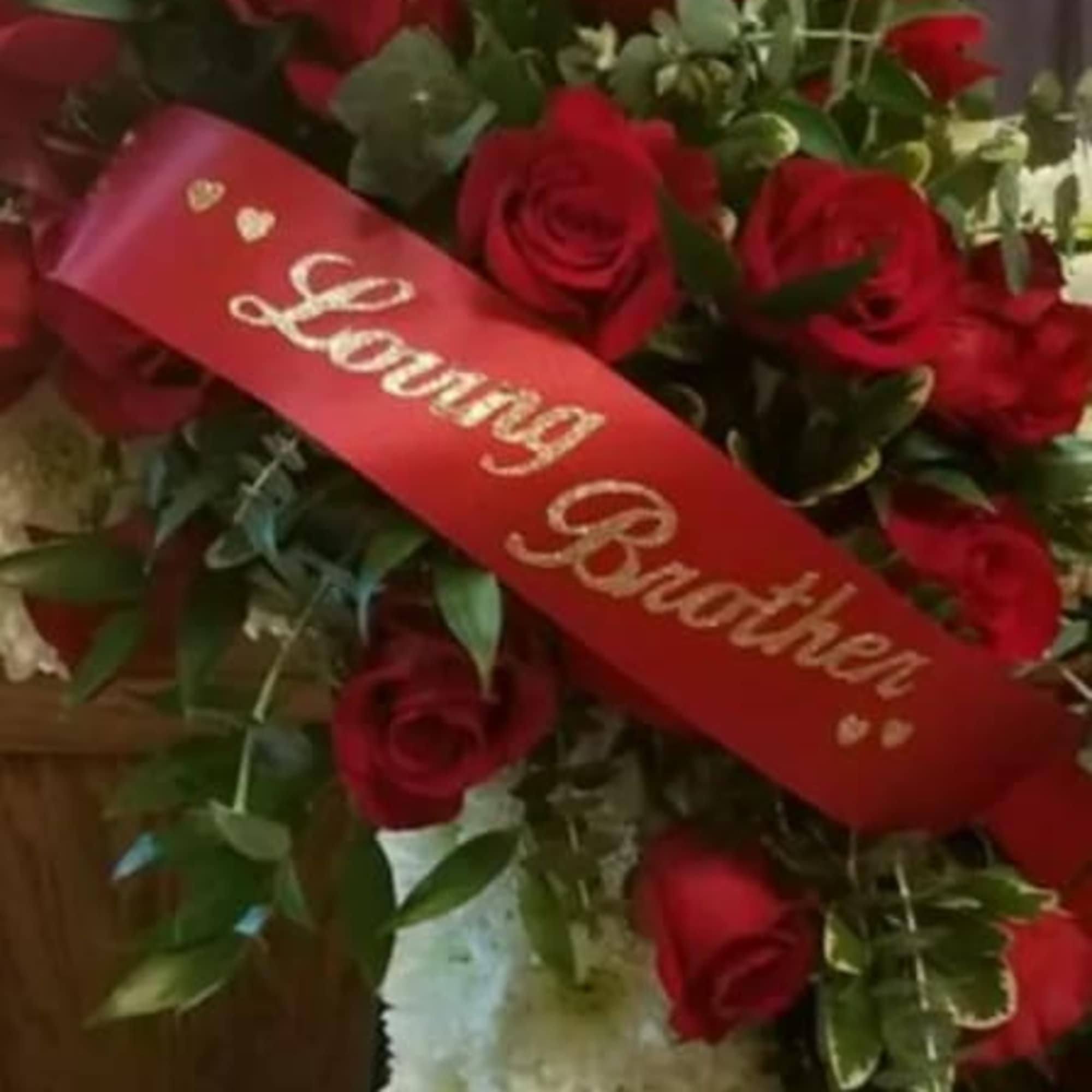 This elegant heart-shaped standing spray is a loving tribute, beautifully crafted with, photo 2 of 2
