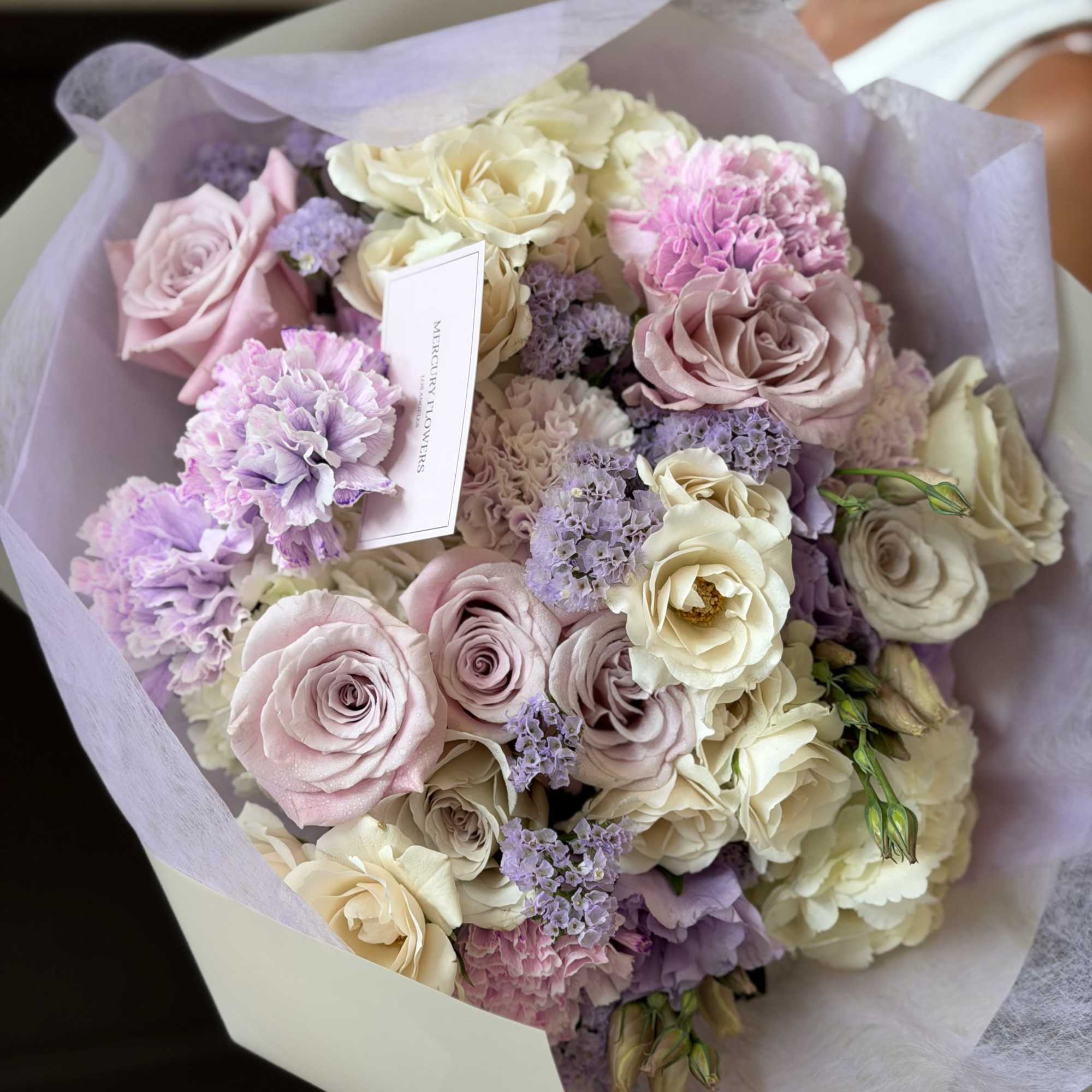 A dreamy pastel bouquet designed in soft shades of lavender, blush pink, photo 2 of 5