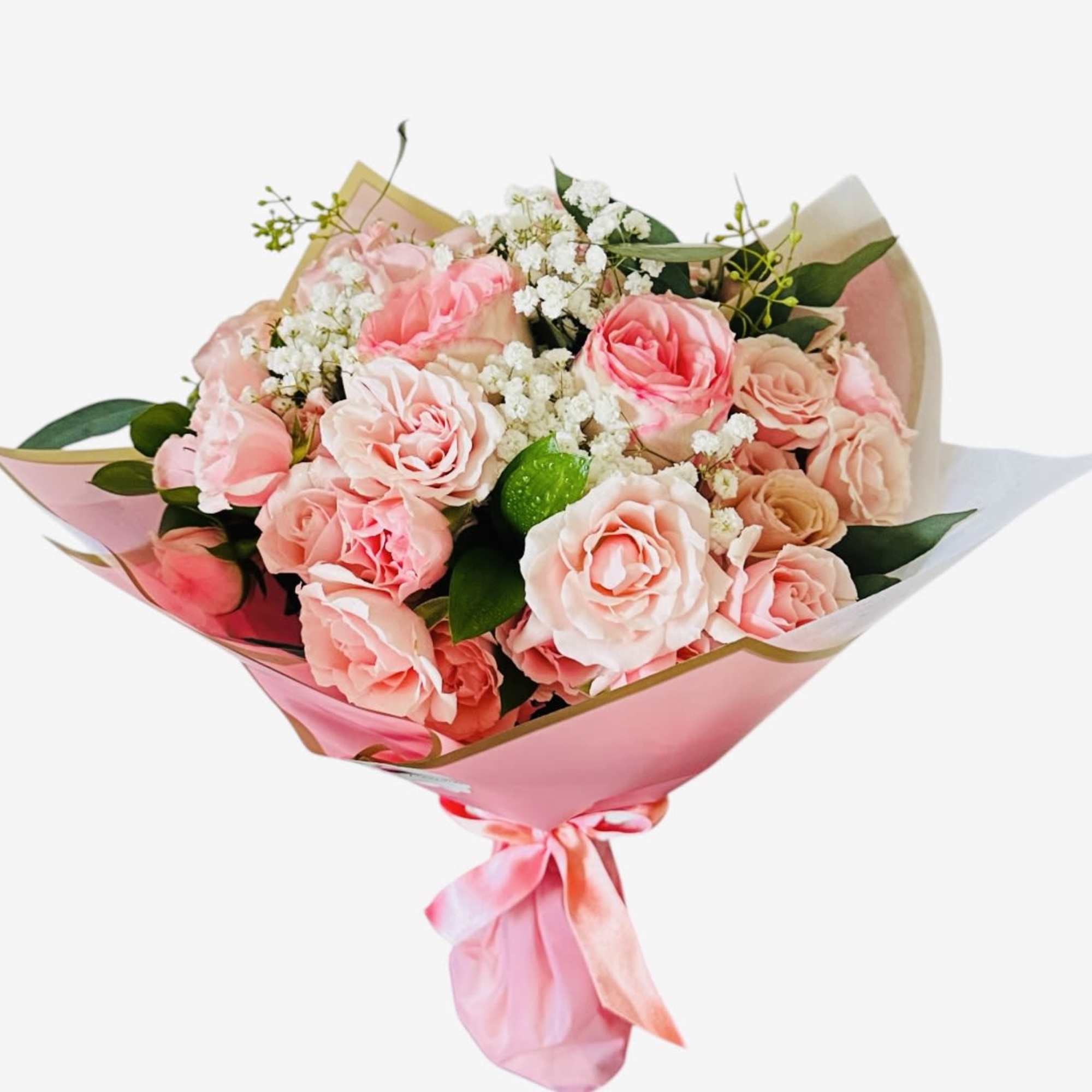 A dense, rounded cluster of soft pink roses greets the eye with, photo 2 of 2