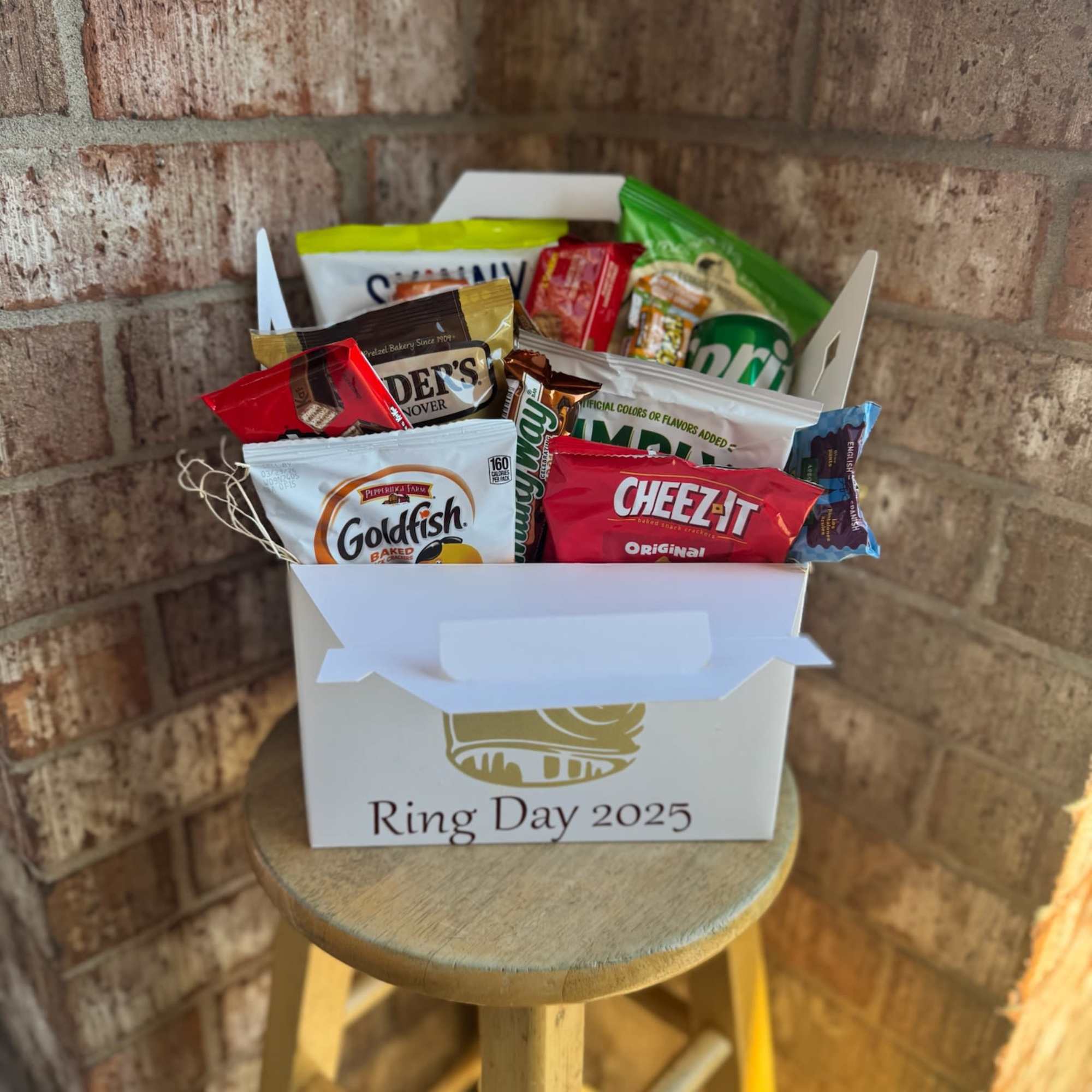 Gift box filled with assorted snack packages