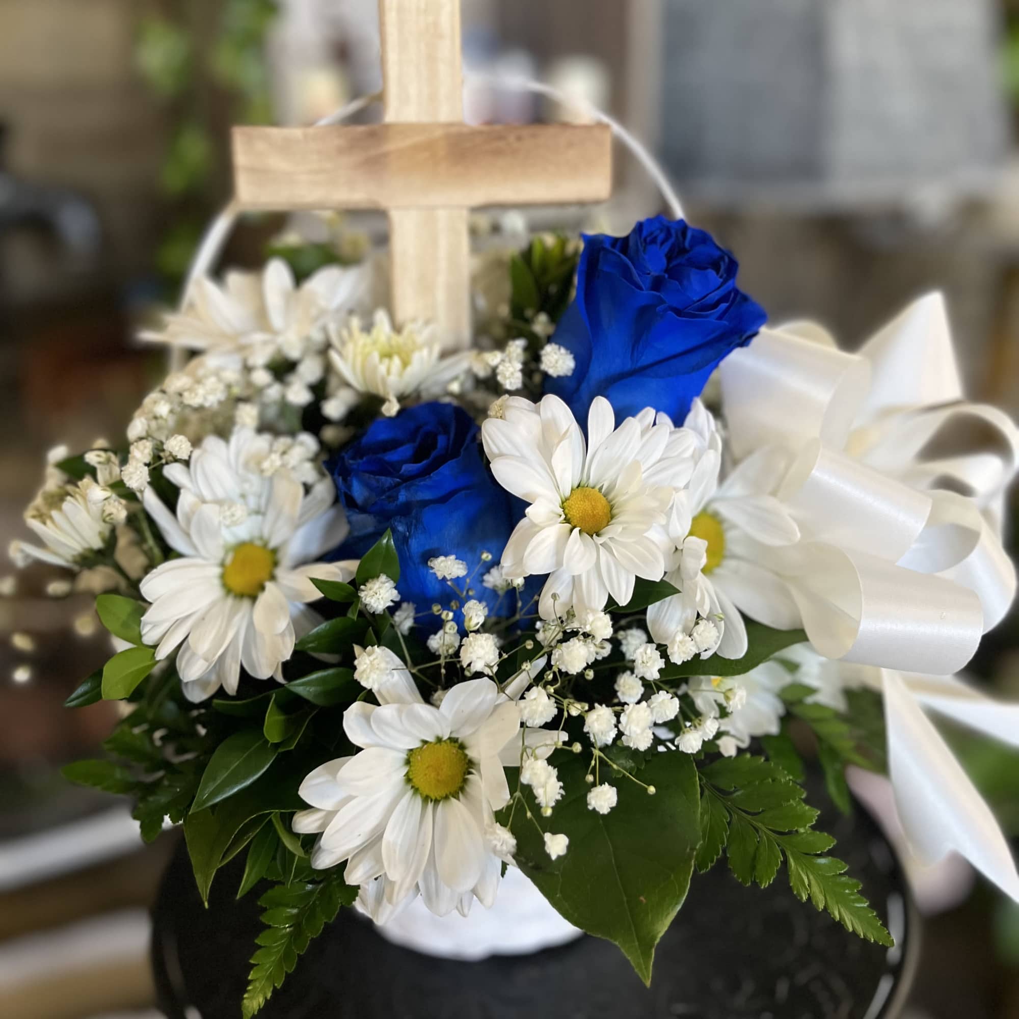 Fresh flowers in basket 