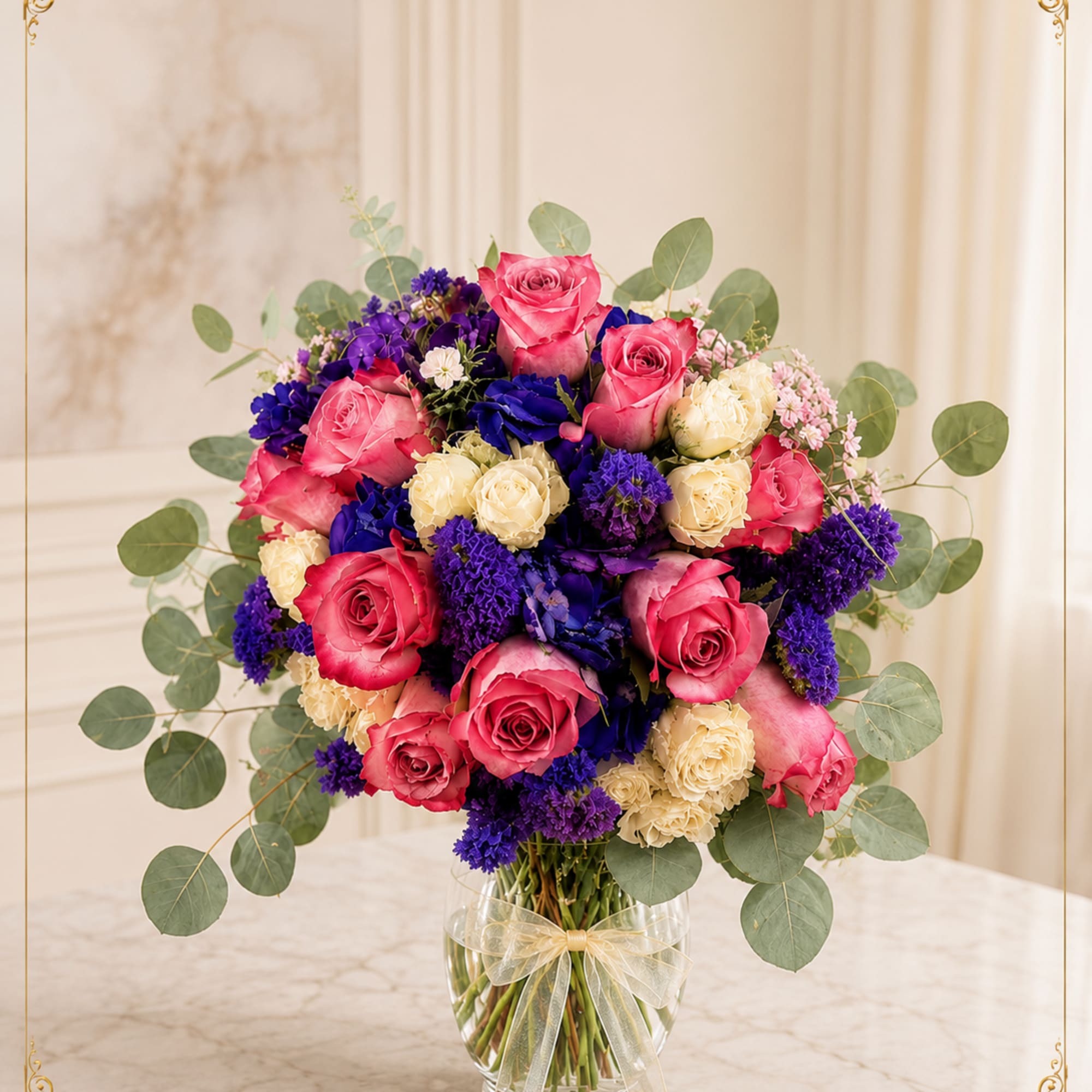 This bouquet feels like a romance- as if evening light touched silk