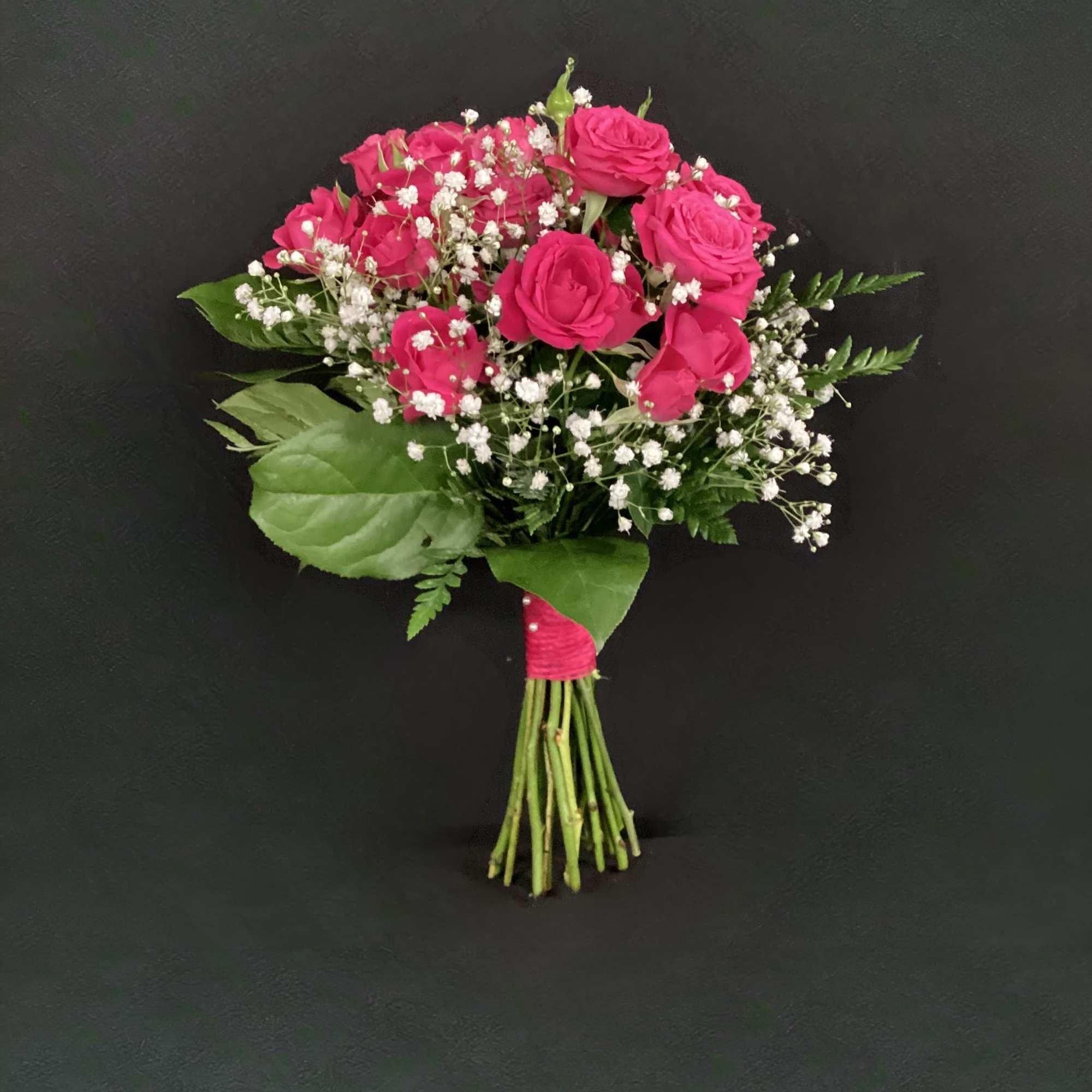A classic 5 stem spray rose bouquet hand-tied with satin ribbon that, photo 5 of 5