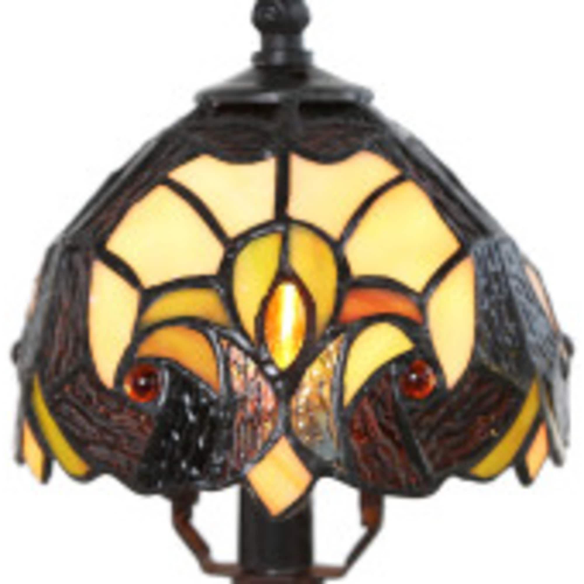 Decorative stained-glass lamp shade with amber and black panels