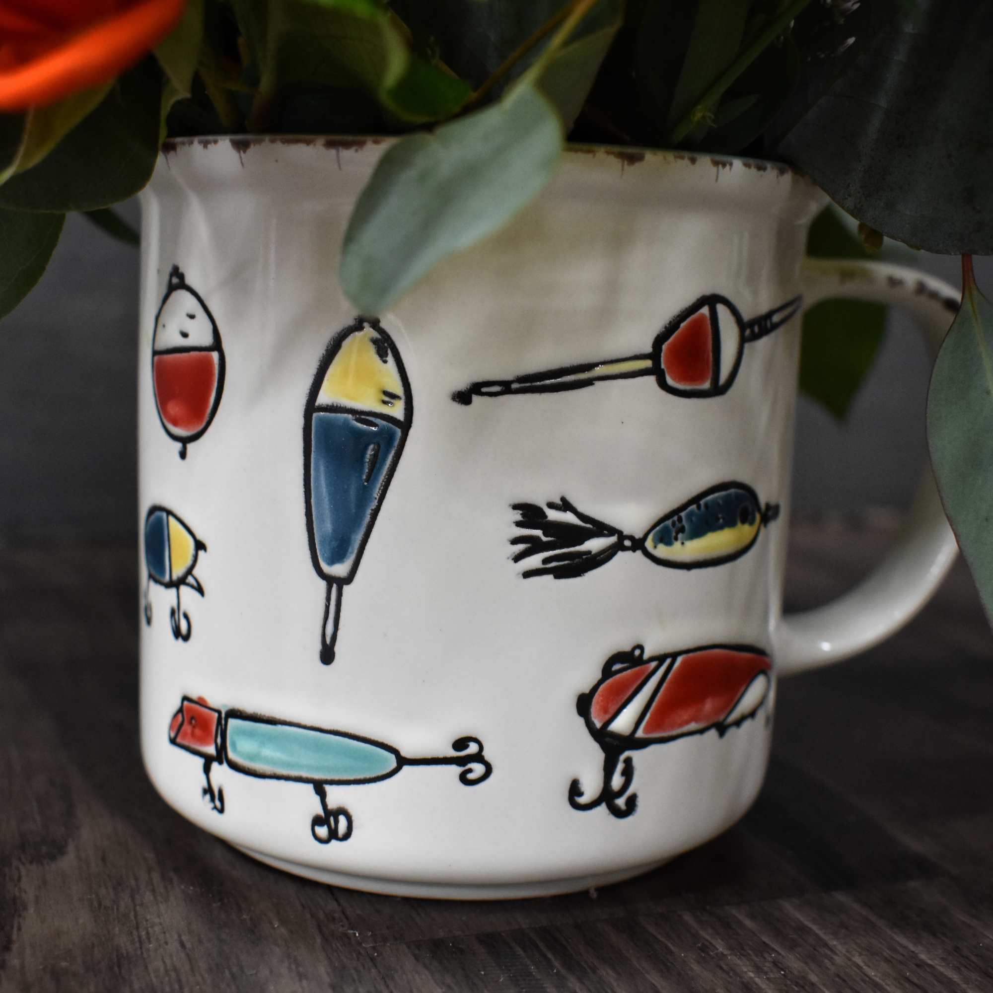 Our large coffee mug with brightly colored flowers to match the embossed, photo 2 of 2