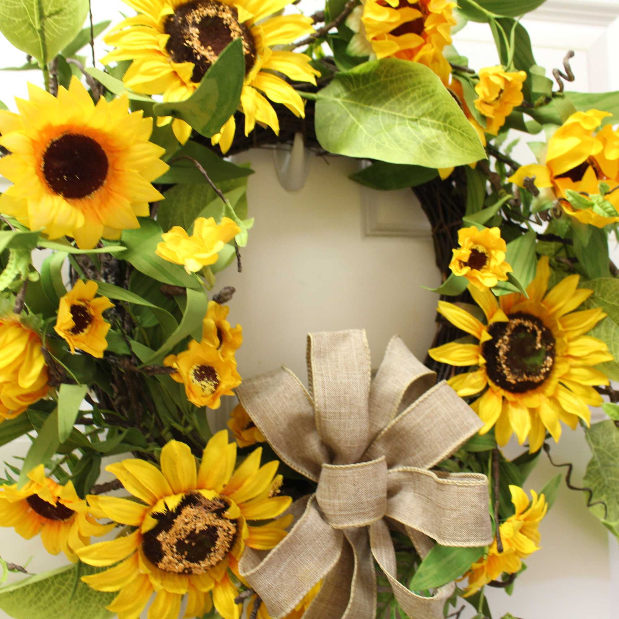 A classic sunflower permanent wreath.  This piece will pop off any, photo 2 of 2