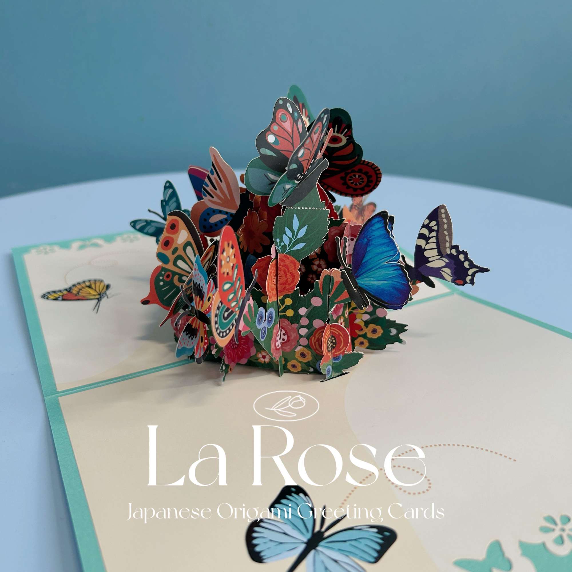 Pop-up butterfly greeting card with colorful paper butterflies
