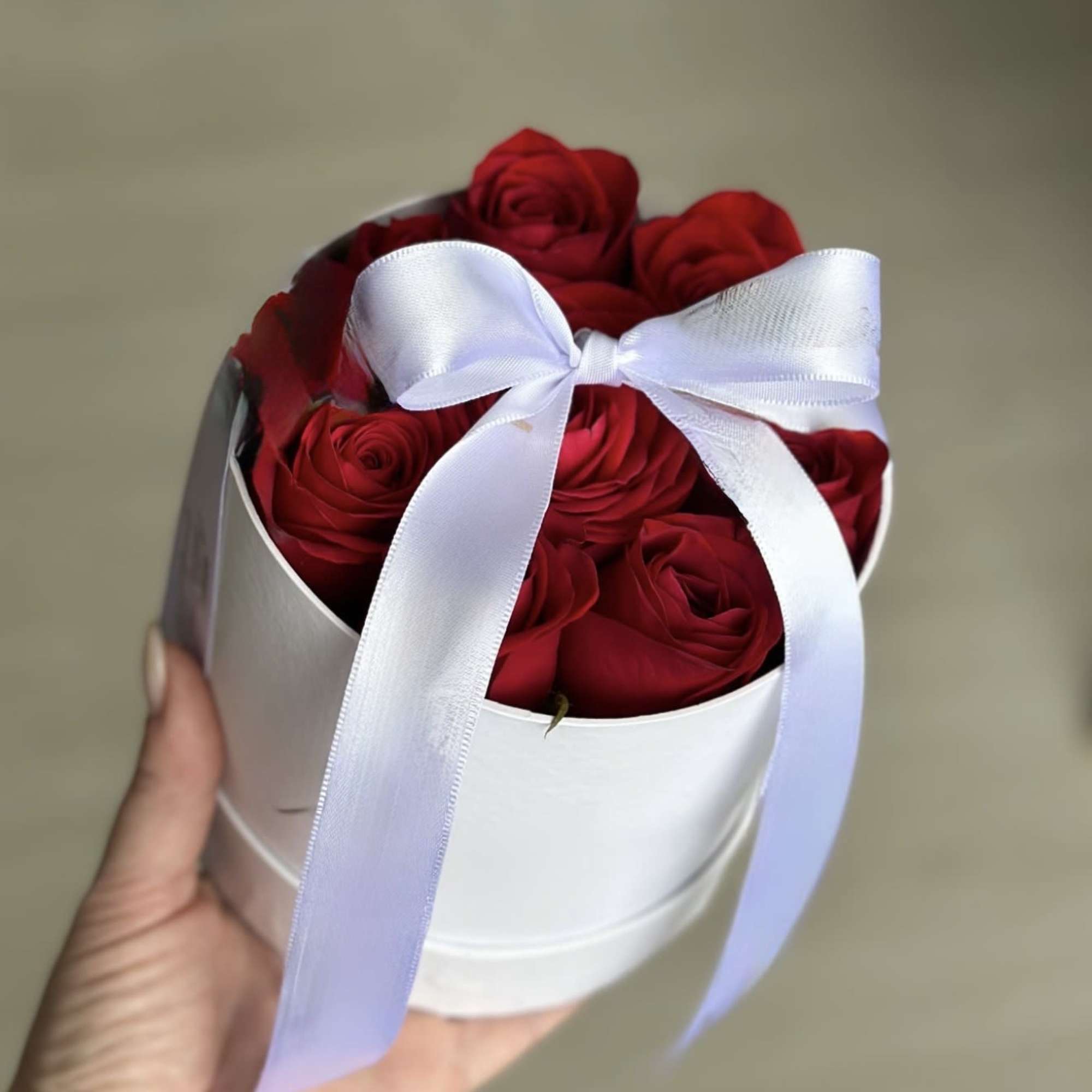 Round box with mixed roses, featuring a delicate arrangement of approximately 12, photo 2 of 2
