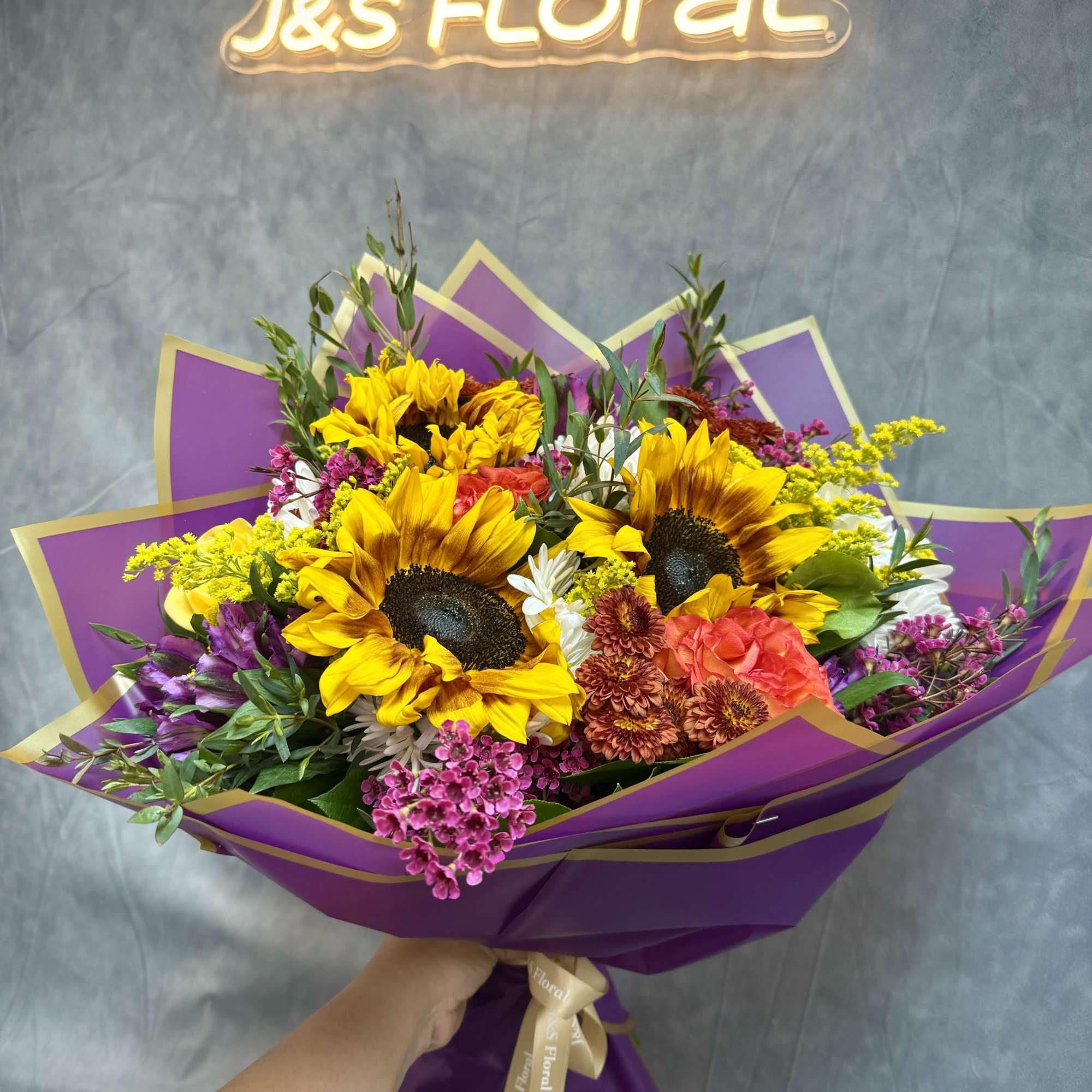 Introducing our design Celebrate Me! Beautifully arranged with Gerbera, Roses, Buttons, Alstroemerias, photo 2 of 2