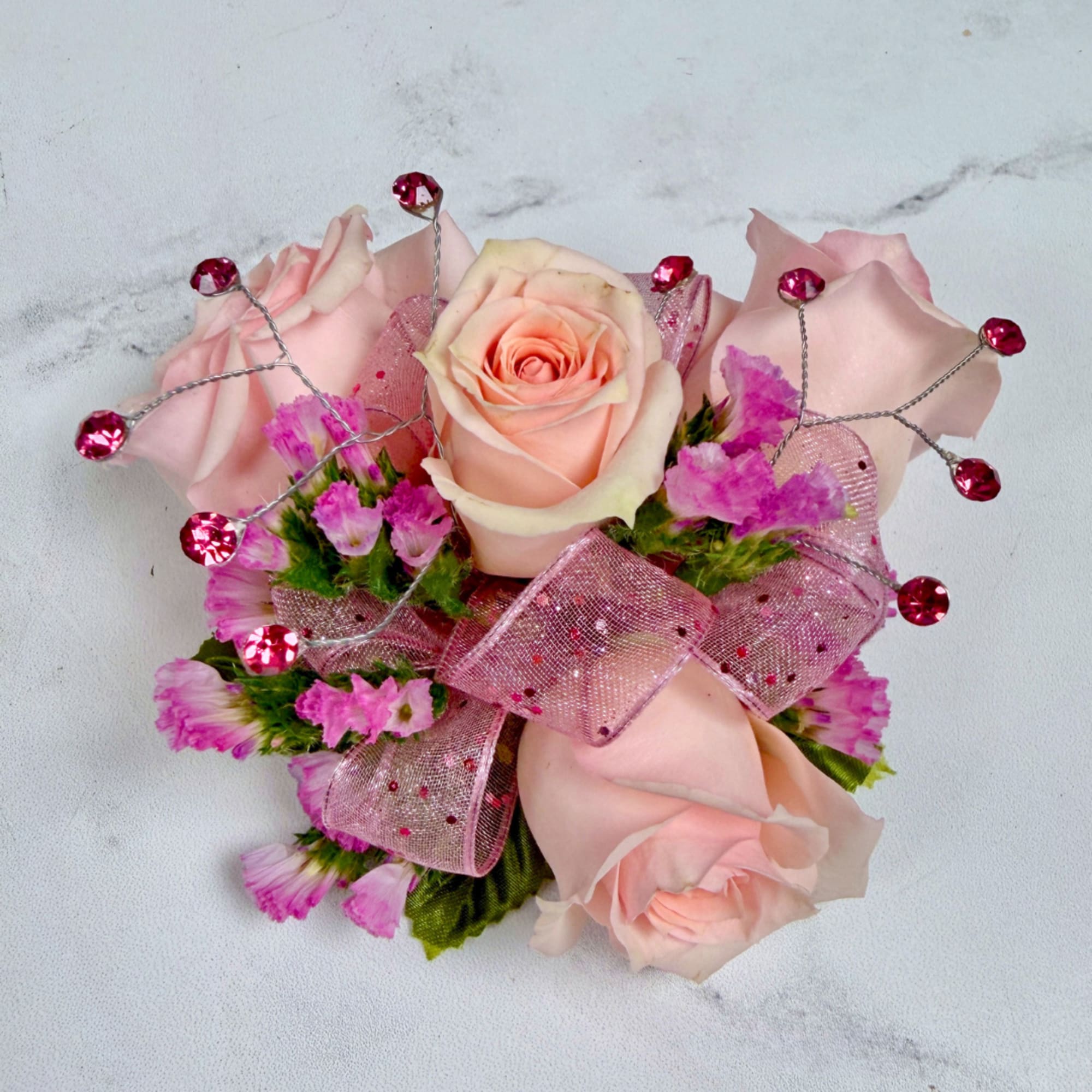A cluster of petite blush pink spray roses accented with tiny pink, photo 3 of 4