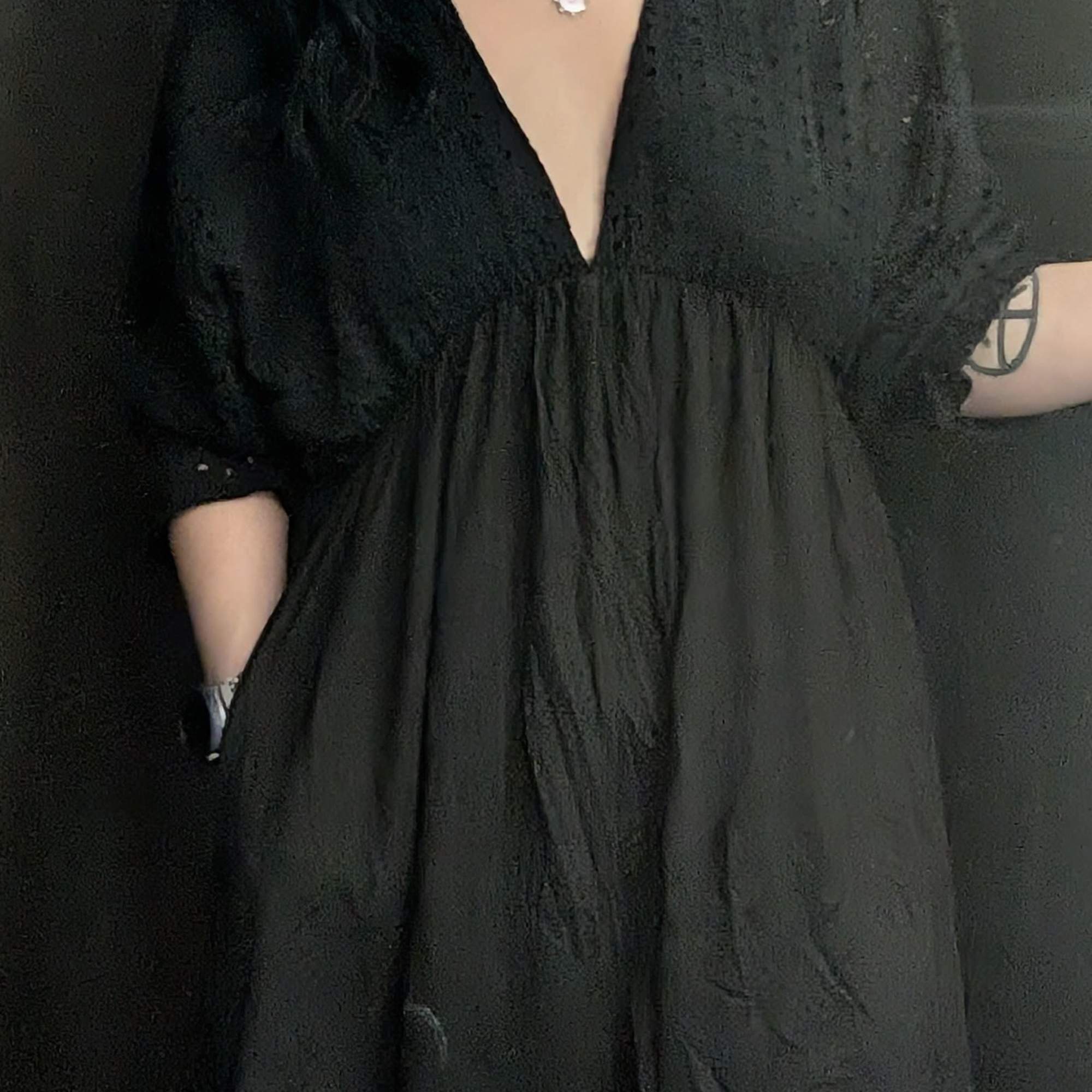 Cotton Eyelet Midi Dress with lace trim available in S-M