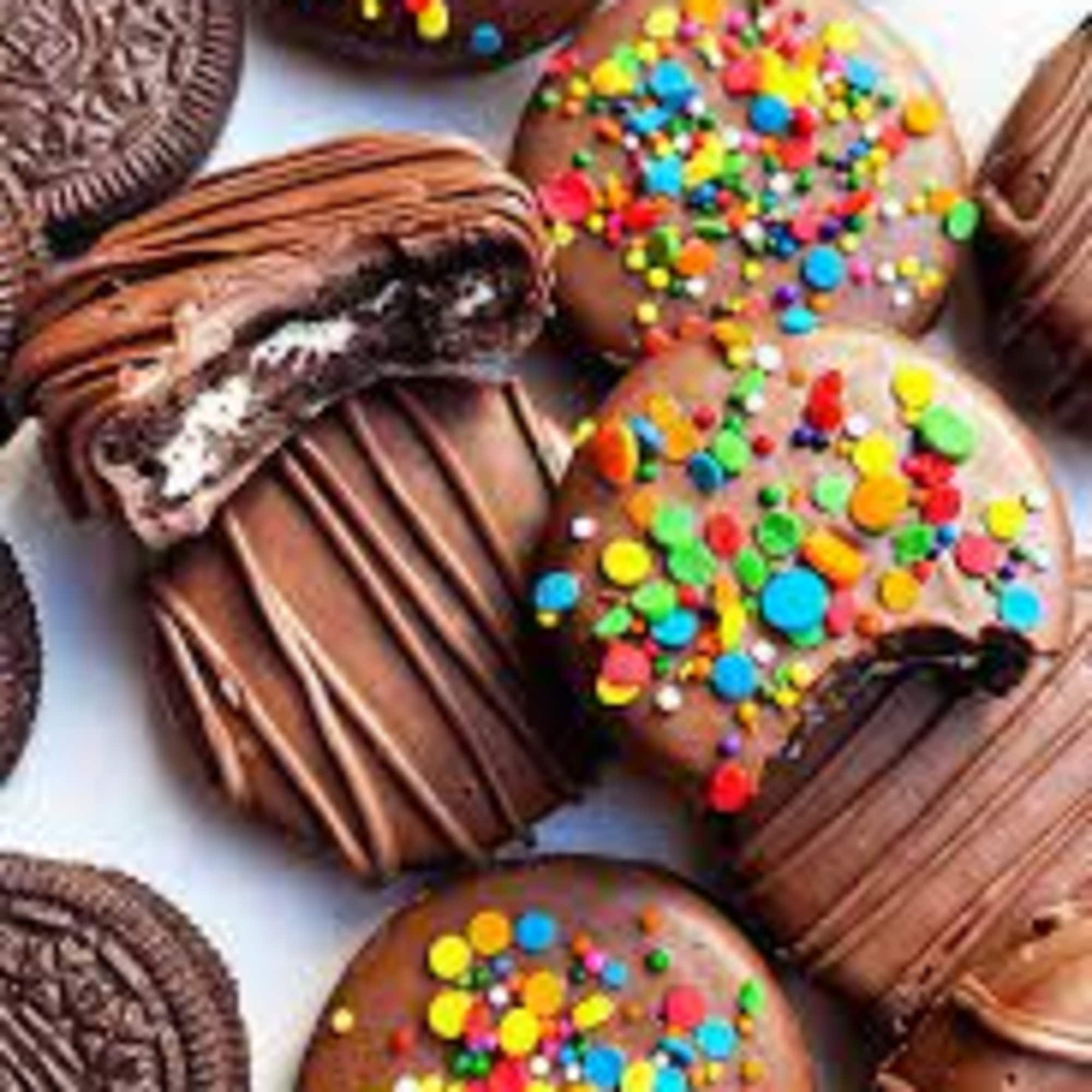 Assorted chocolate truffles topped with colorful candy pieces