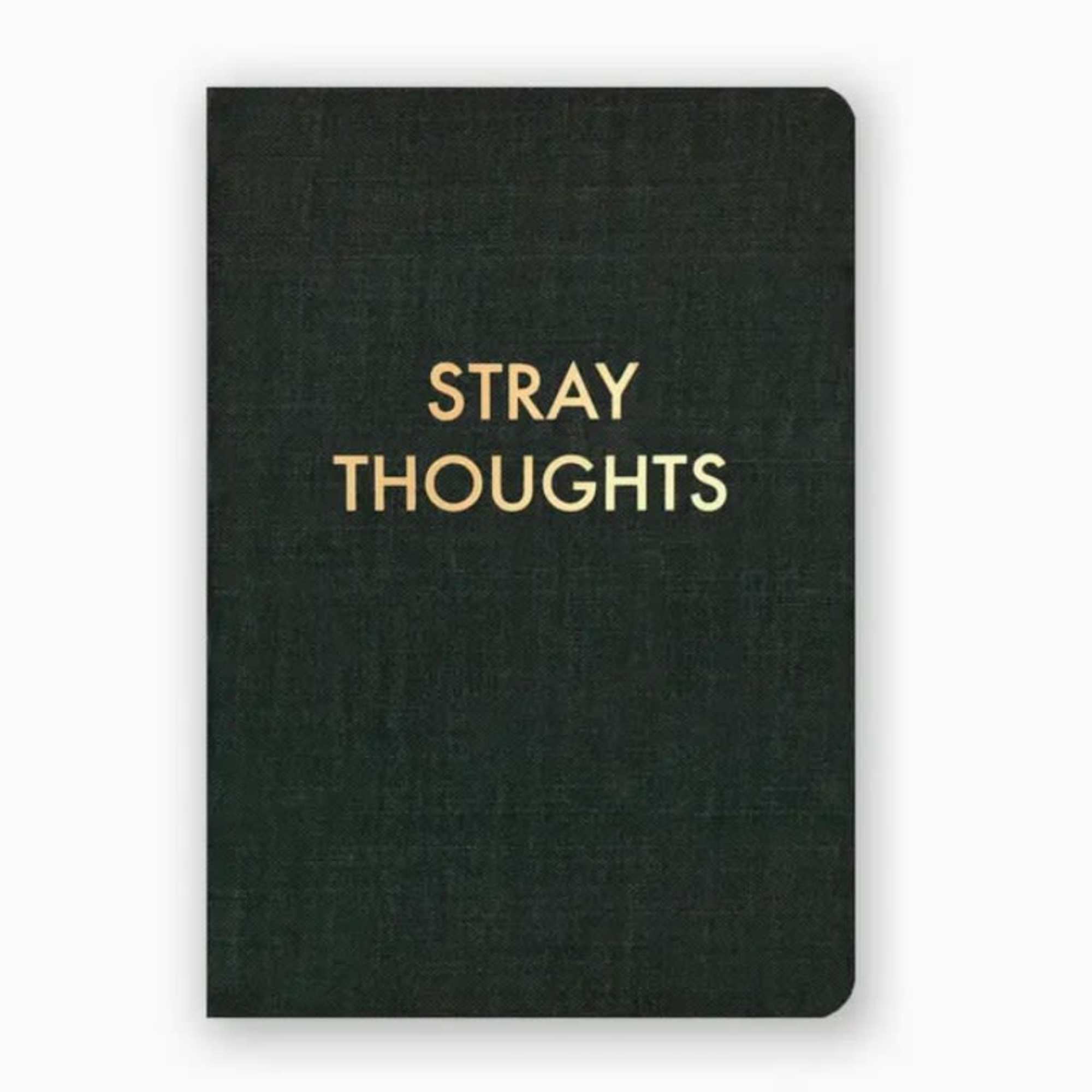 Black notebook with the words "STRAY THOUGHTS" on the cover