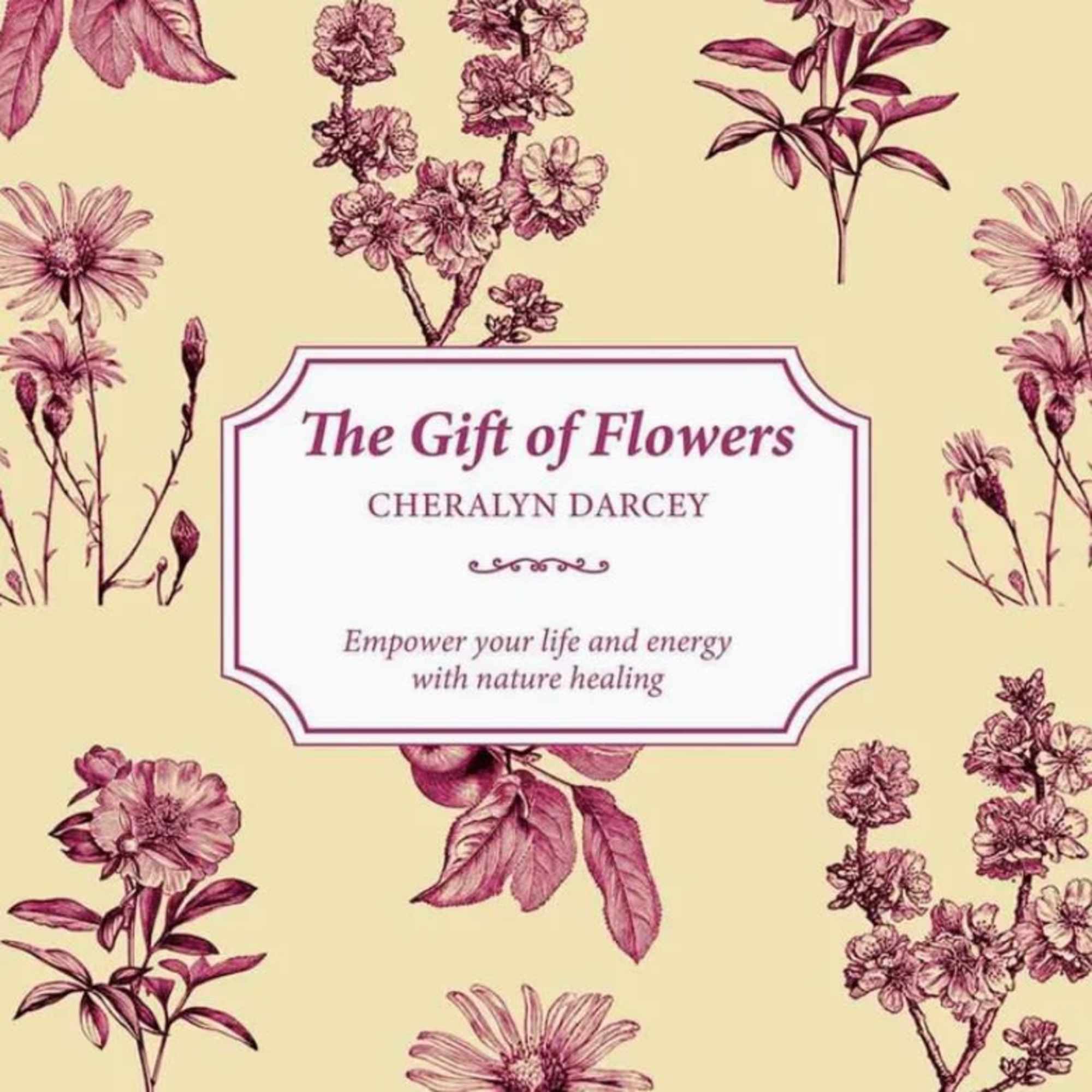 Book cover with pink floral illustrations and the title The Gift of Flowers