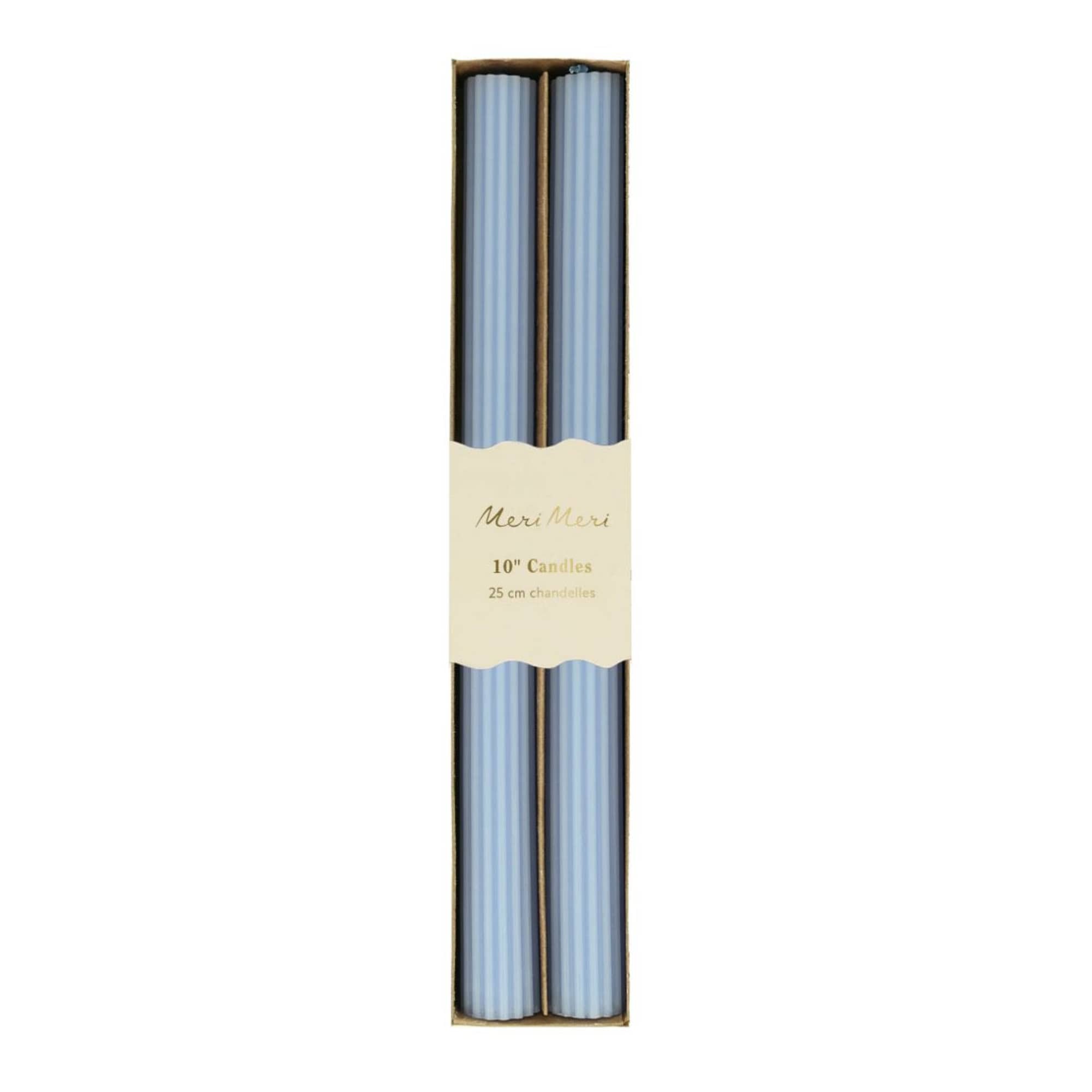 Box of two light blue taper candles