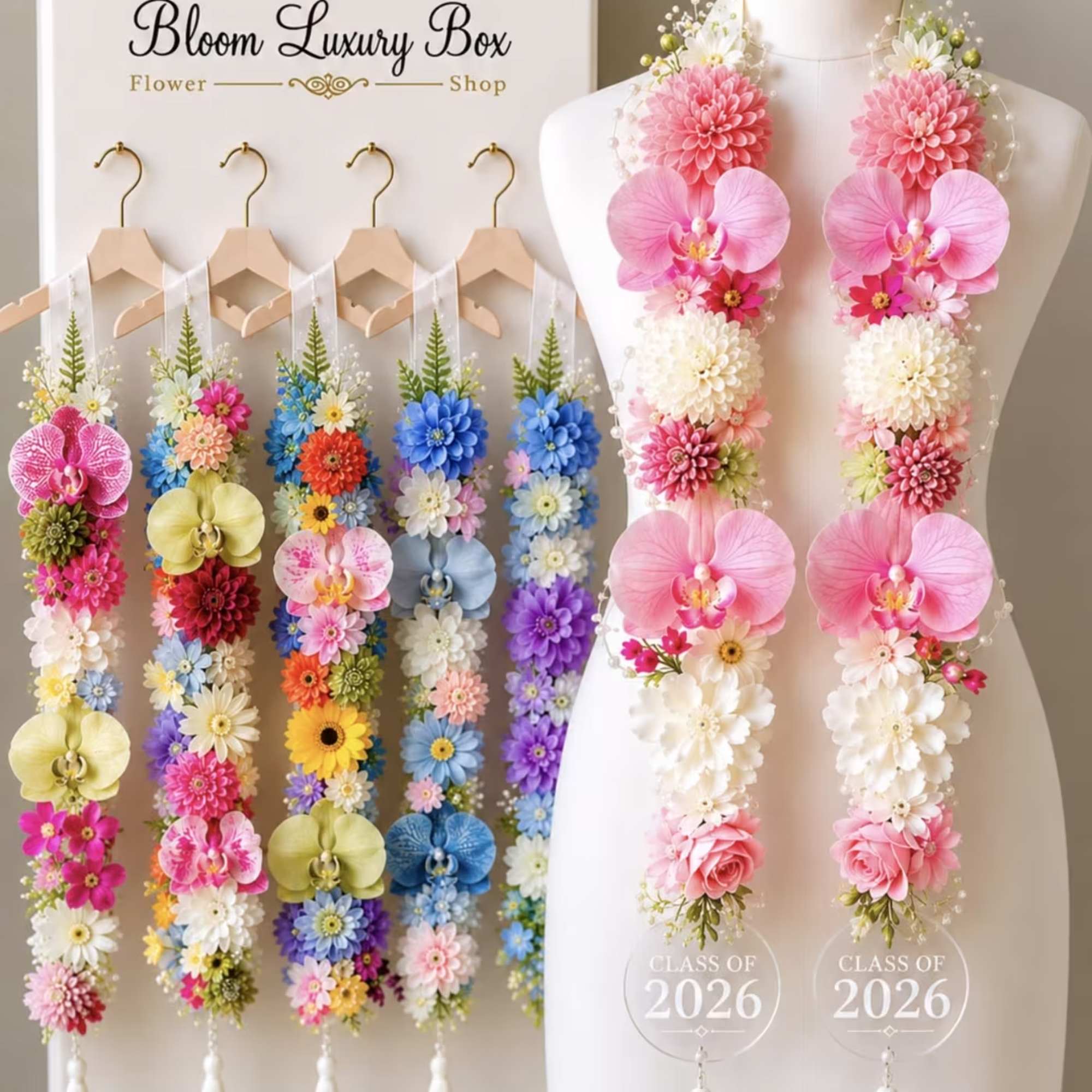 Designer's Choice Artificial Flower Graduation Lei, custom handmade with premium artificial flowers